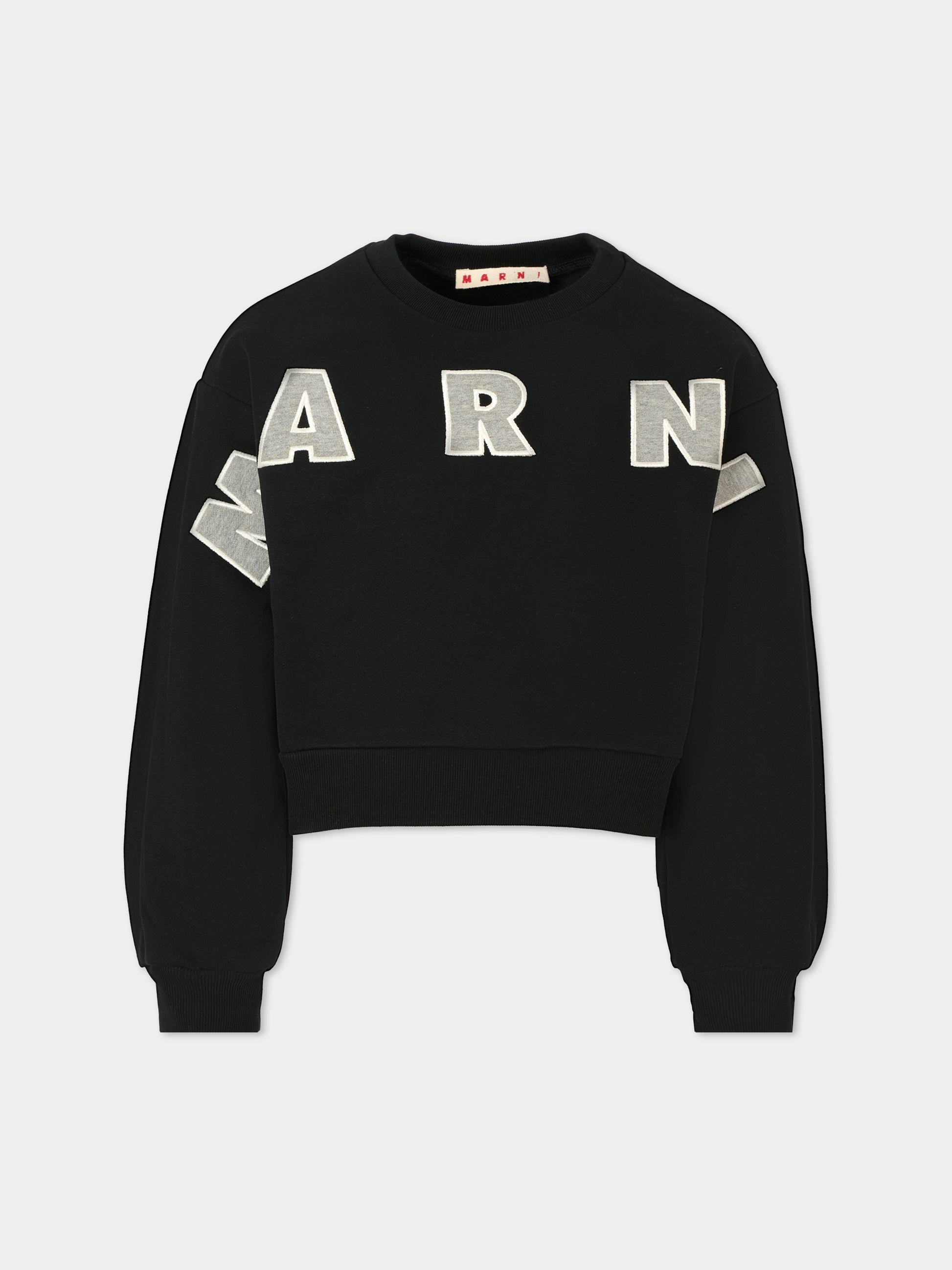 Felpa crop nera per bambina con logo,Marni Kids,M01193 M00V0 0M90D