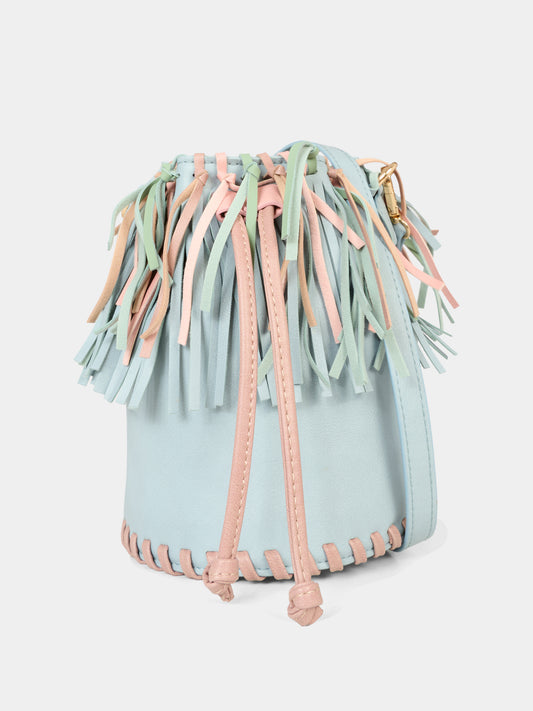 Borsa celeste per bambina con frange,Stella Mccartney Kids,TX0C58 Z3244 923