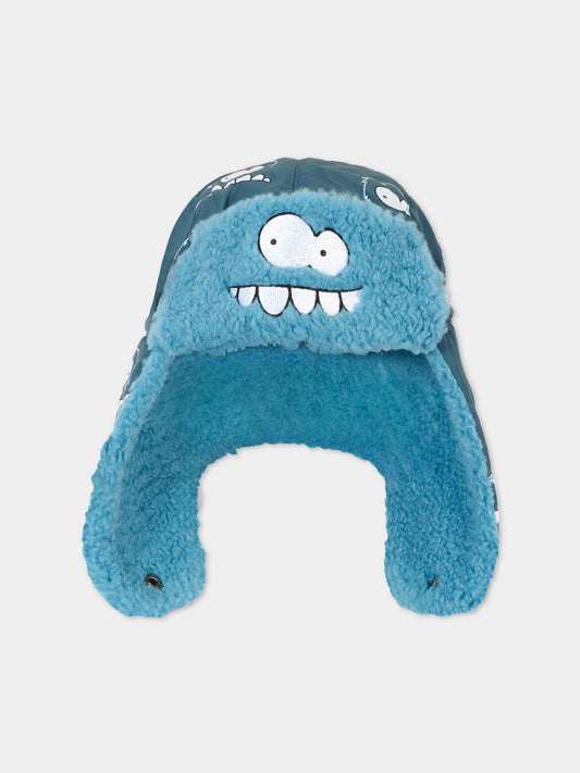 Berretto azzurro per bambino con mostro all over,Stella Mccartney Kids,TX0P77 Z3166 633MC