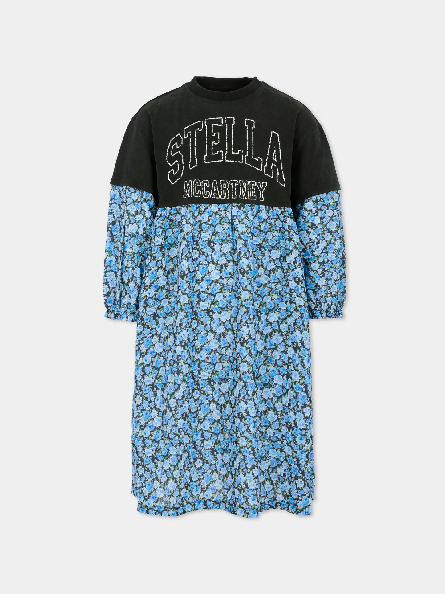 Vestito blu per bambina con stampa florele,Stella Mccartney Kids,TX1D10 Z3102 998MC
