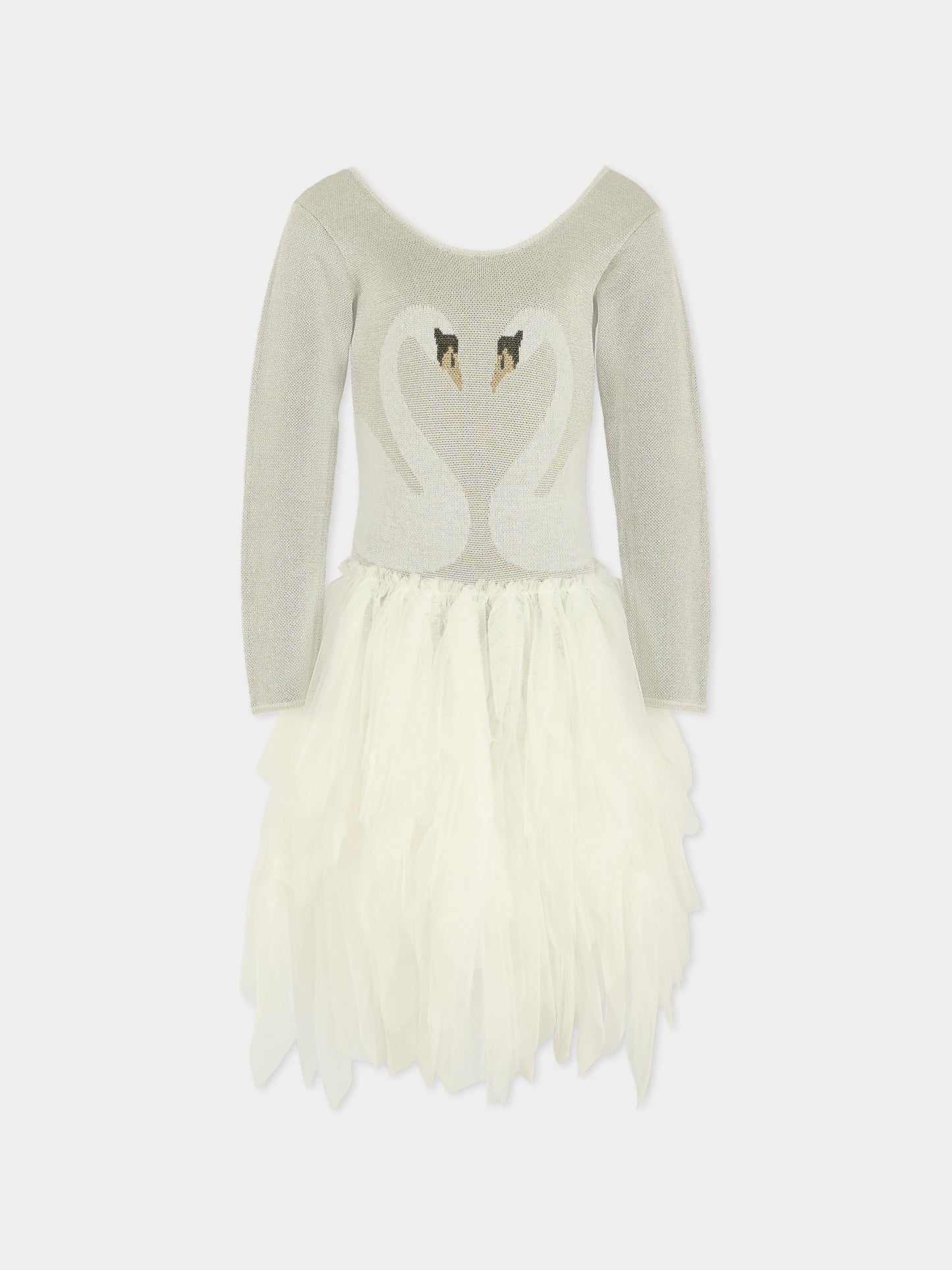 Vestito argento per bambina con cigni,Stella Mccartney Kids,TX1E60 Z3389 925