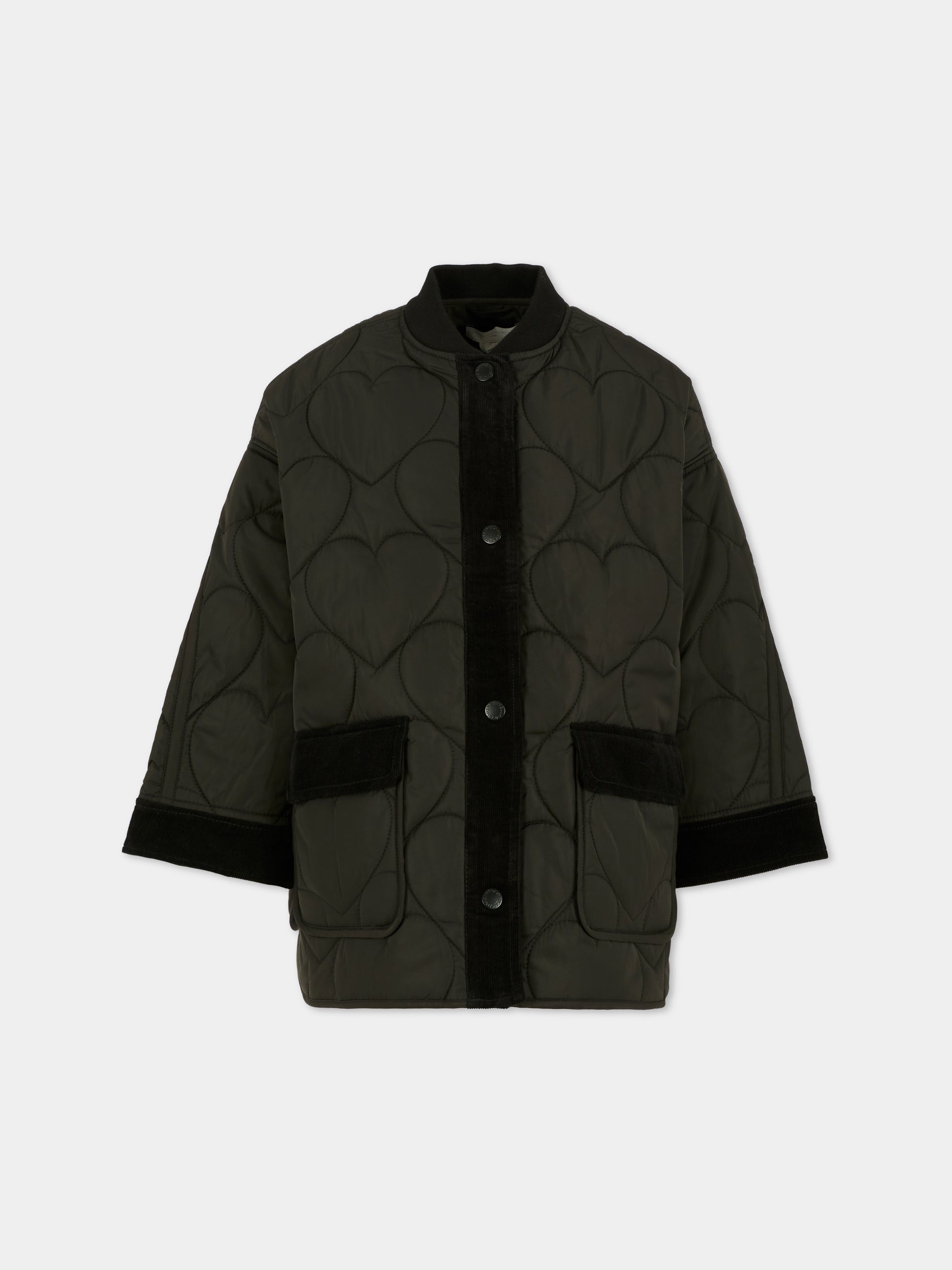 Piumino nero per bambina con cuori,Stella Mccartney Kids,TX2B97 Z0537 930