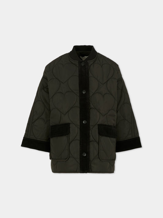 Piumino nero per bambina con cuori,Stella Mccartney Kids,TX2B97 Z0537 930