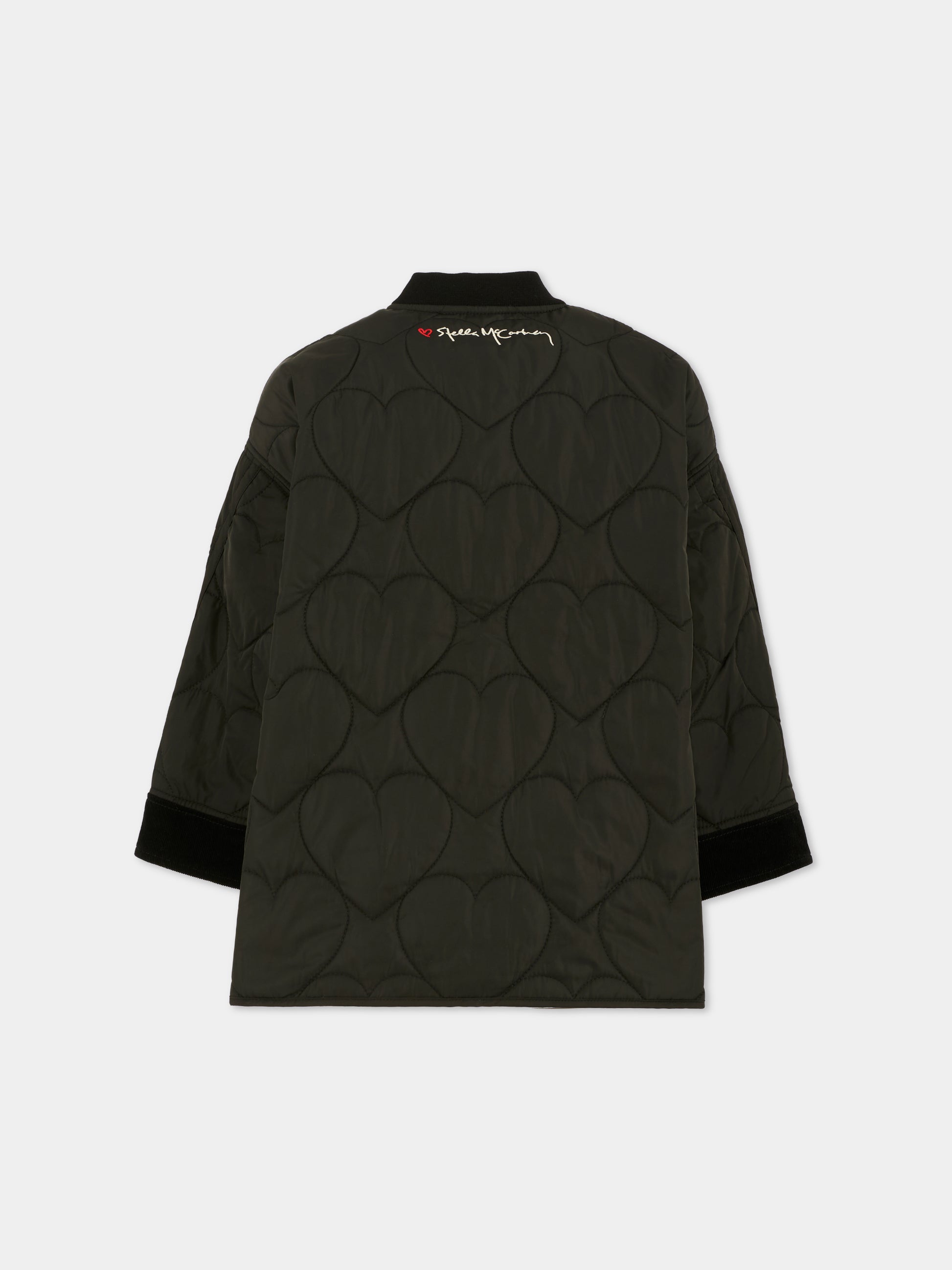 Piumino nero per bambina con cuori,Stella Mccartney Kids,TX2B97 Z0537 930