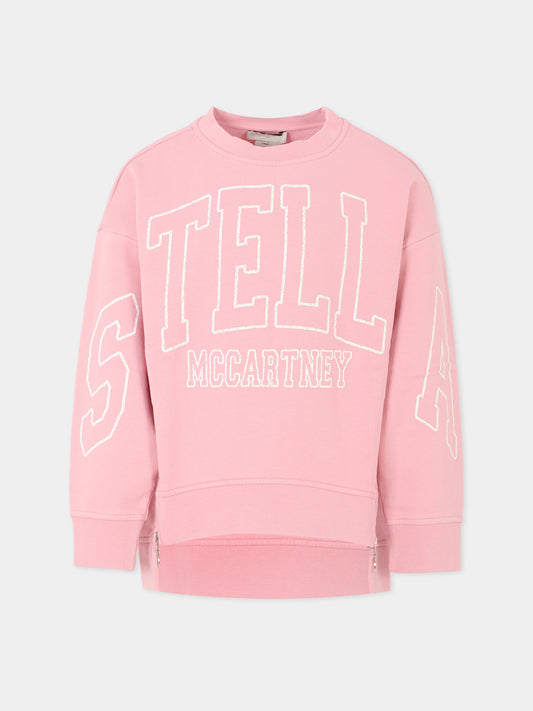 Felpa rosa per bambina con logo bianco,Stella Mccartney Kids,TX4C10 Z0453 51L