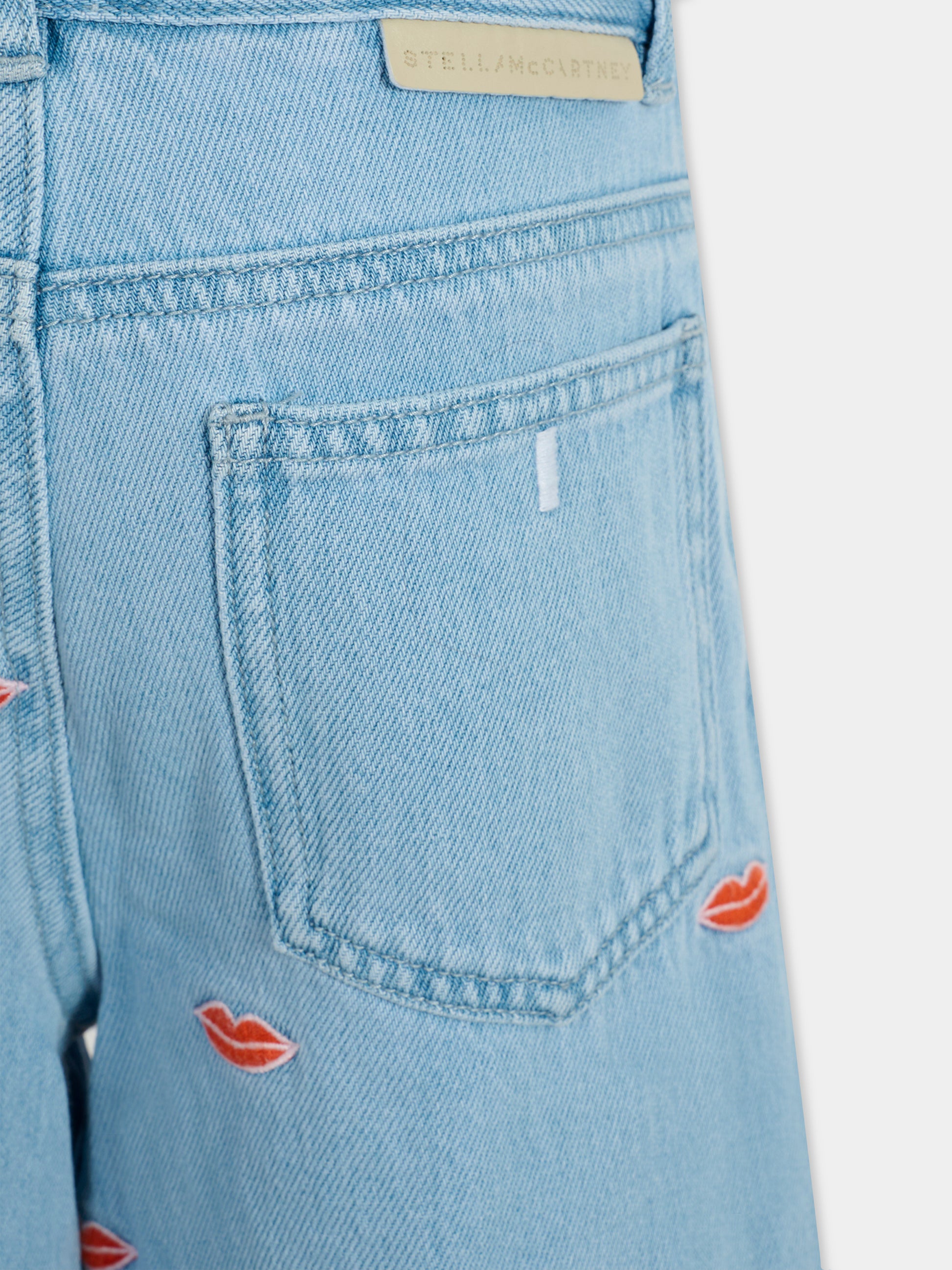 Jeans azzurri per bambina con bocca ricamata,Stella Mccartney Kids,TX6D10 Z3112 626EM