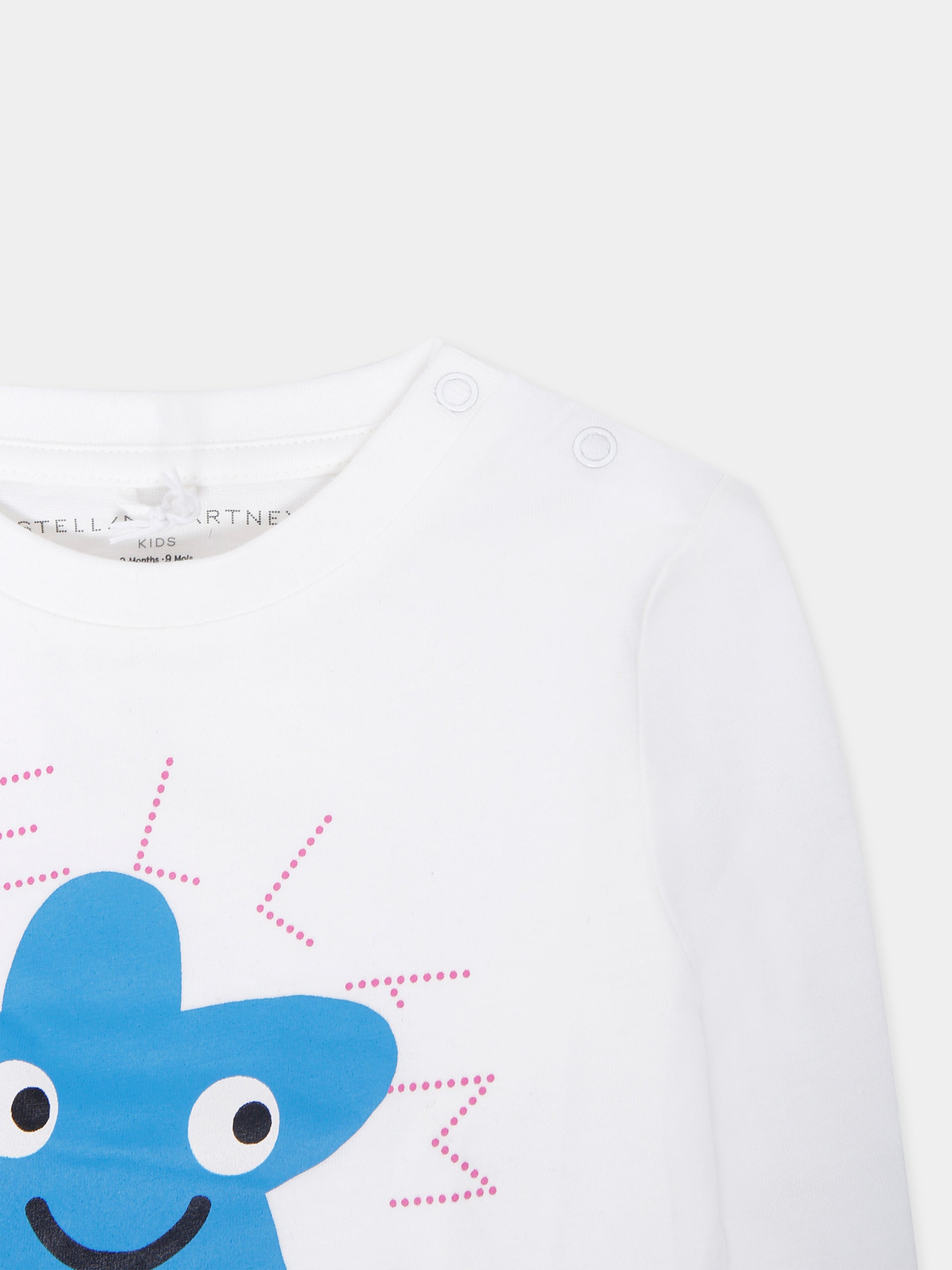 T-shirt avorio per neonato con stella azzurra e logo,Stella Mccartney Kids,TX8100 Z0434 101