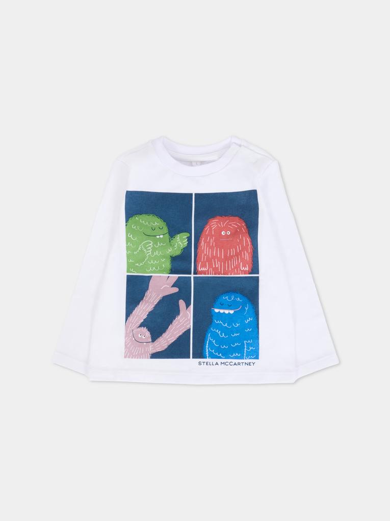 T-shirt bianca per neonato con Yeti,Stella Mccartney Kids,TX8550 Z0434 100