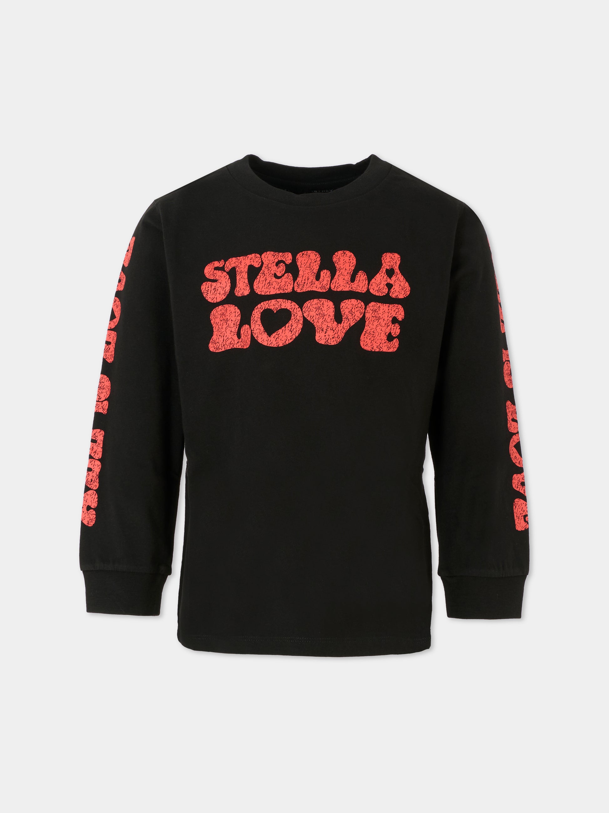 T-shirt nera per bambina con logo e scritta,Stella Mccartney Kids,TX8C20 Z0434 961