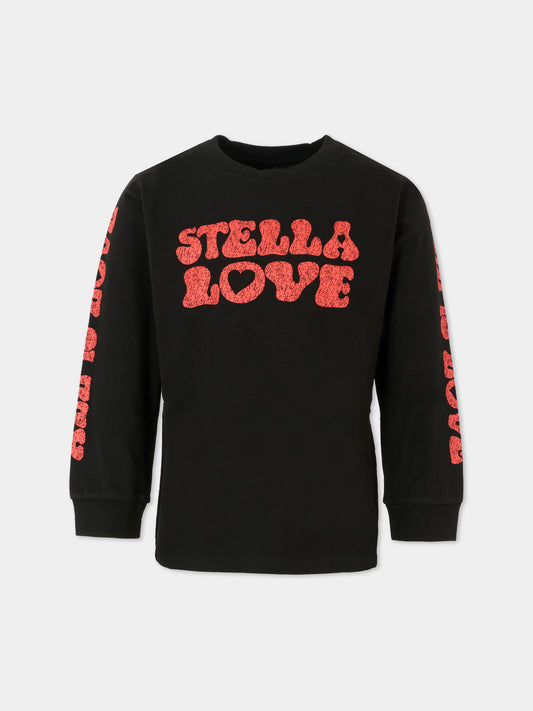 T-shirt nera per bambina con logo e scritta,Stella Mccartney Kids,TX8C20 Z0434 961