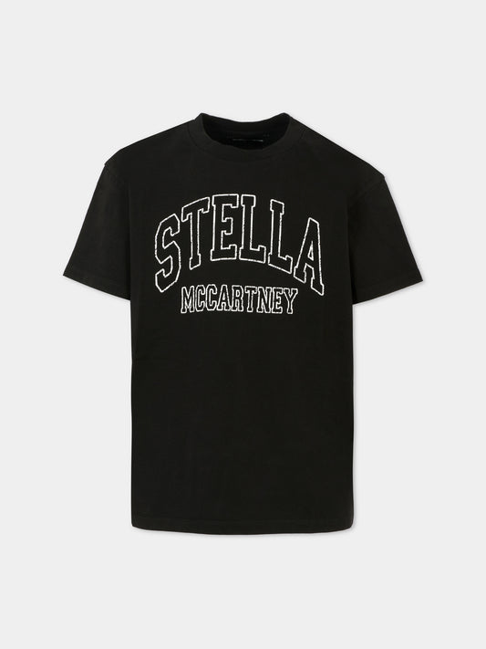 T-shirt nera per bambini con logo,Stella Mccartney Kids,TX8C31 Z0434 961