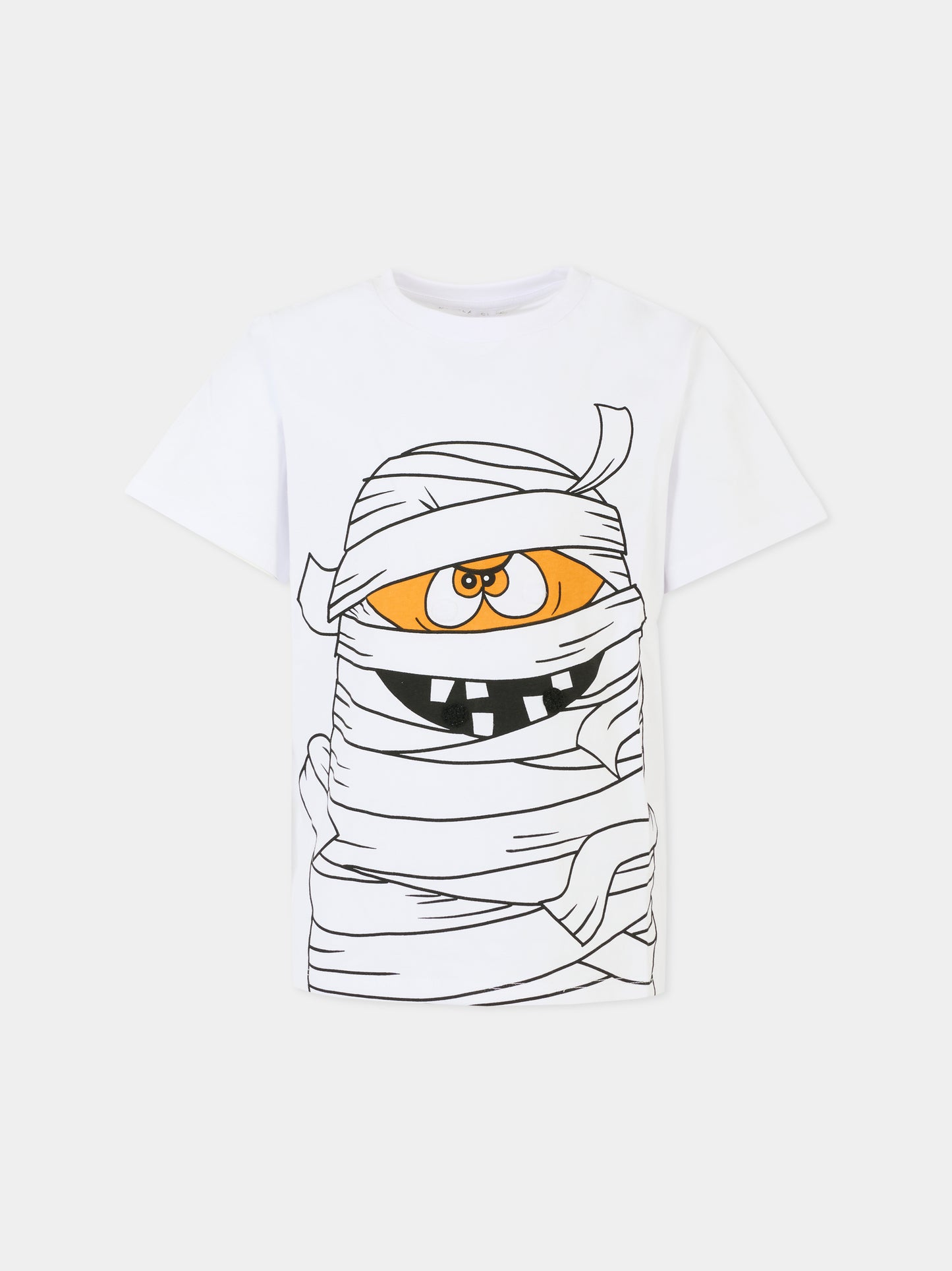T-shirt bianca per bambino con stampa mummia,Stella Mccartney Kids,TX8P11 Z0434 100