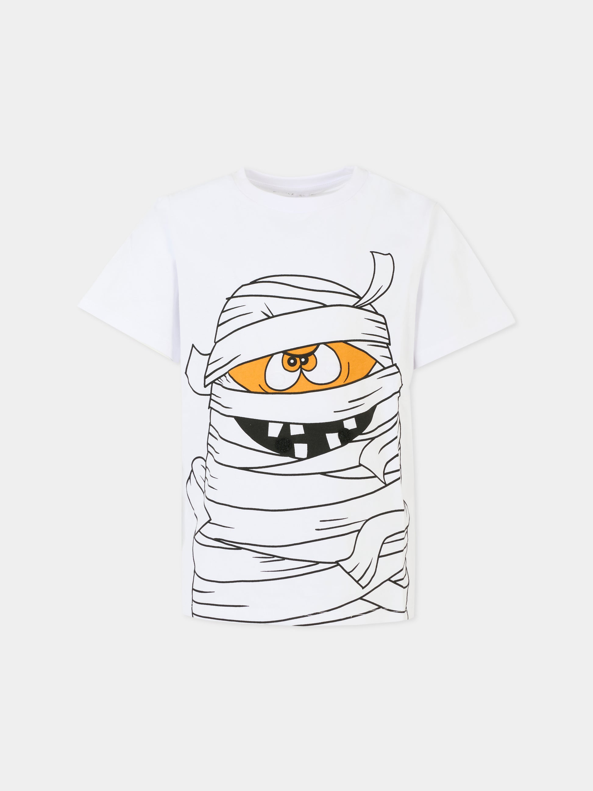 T-shirt bianca per bambino con stampa mummia,Stella Mccartney Kids,TX8P11 Z0434 100