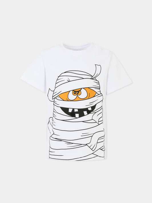 T-shirt bianca per bambino con stampa mummia,Stella Mccartney Kids,TX8P11 Z0434 100