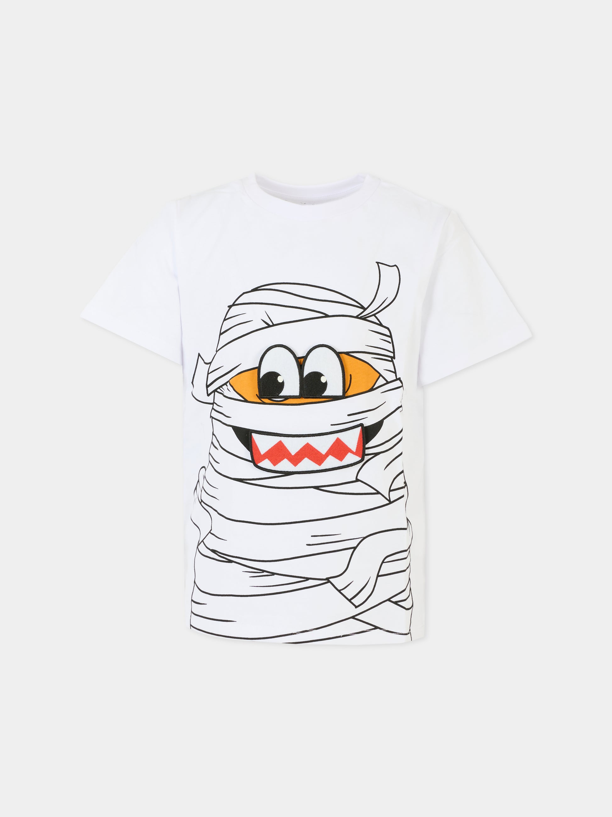 T-shirt bianca per bambino con stampa mummia,Stella Mccartney Kids,TX8P11 Z0434 100