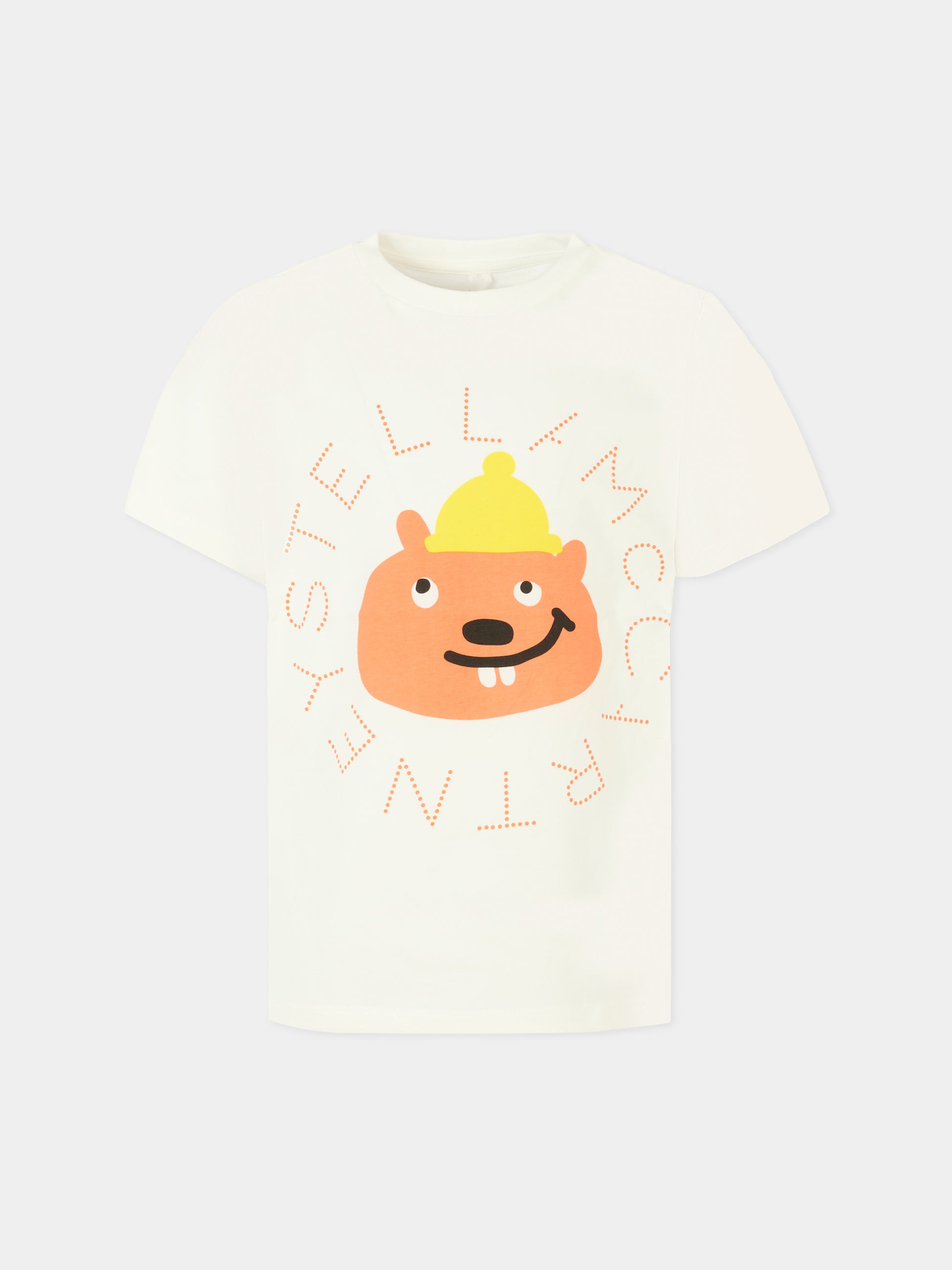 T-shirt avorio per bambino con castoro e logo,Stella Mccartney Kids,TX8R41 Z0434 101