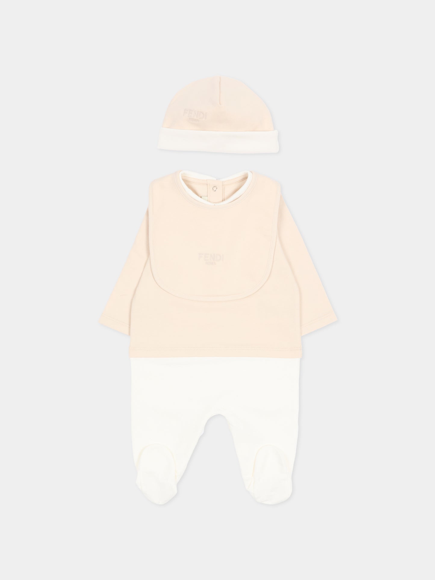 Set tutine beige per neonati con logo,Fendi Kids,BUK146 8RA F19J5