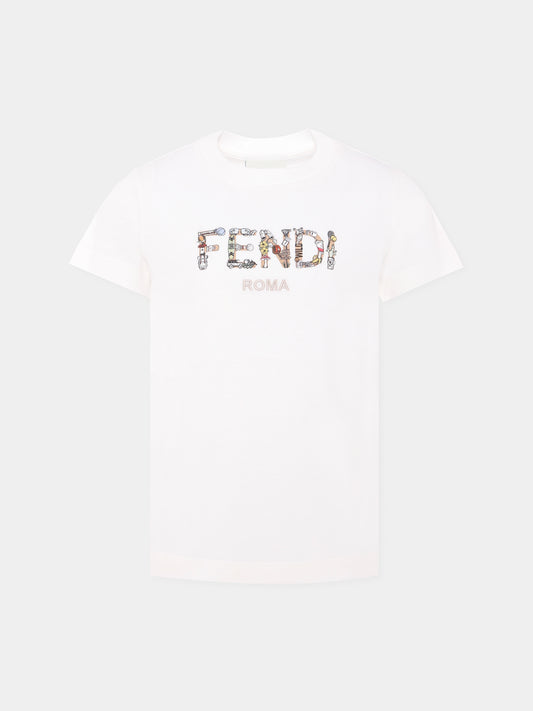 T-shirt bianca con logo per bambino,Fendi Kids,JMI487 7AJ F0TU9