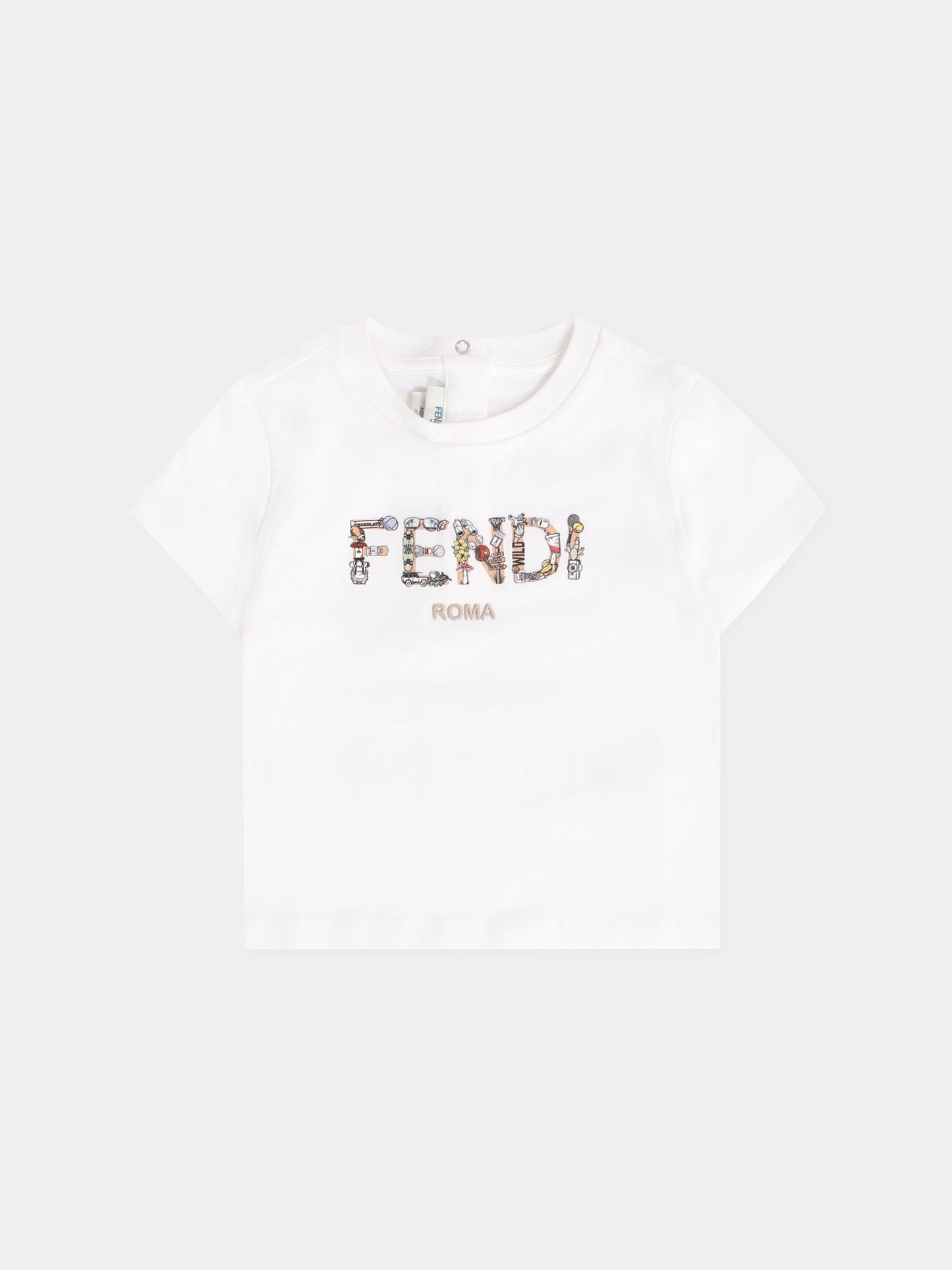 T-shirt bianca con logo per neonato,Fendi Kids,BMI267 7AJ F0TU9
