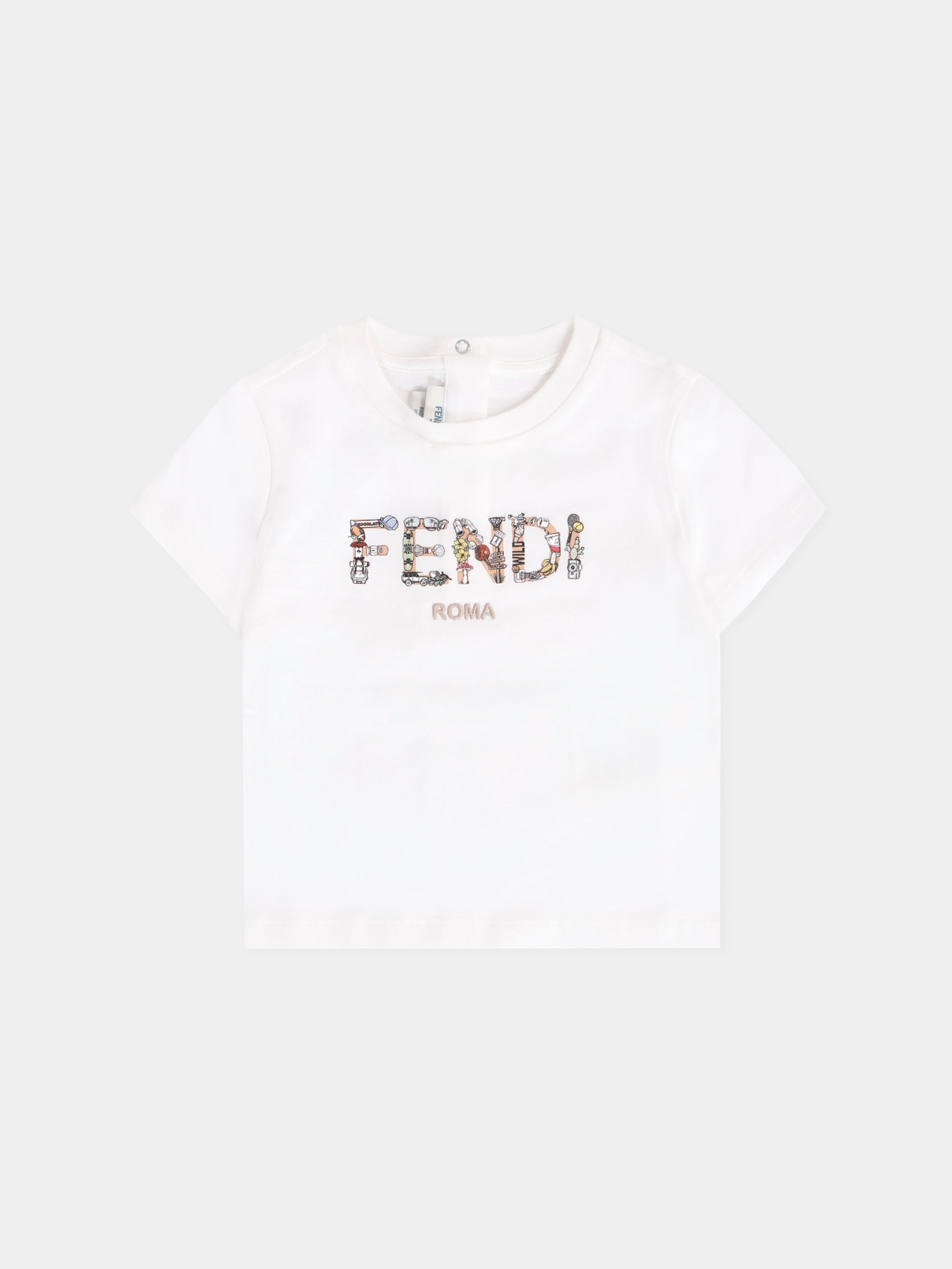 T-shirt bianca con logo per neonato,Fendi Kids,BMI267 7AJ F0TU9