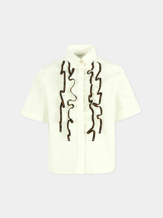 Camicia bianca per bambina con logo,Fendi Kids,JFC136 AEXZ F0TU9