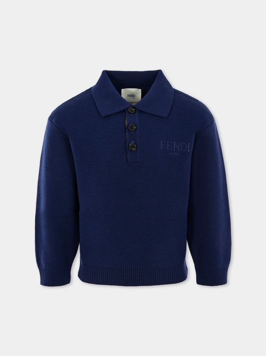 Polo blu per bambino con logo ricamato,Fendi Kids,JMG128 AUKU F1I11