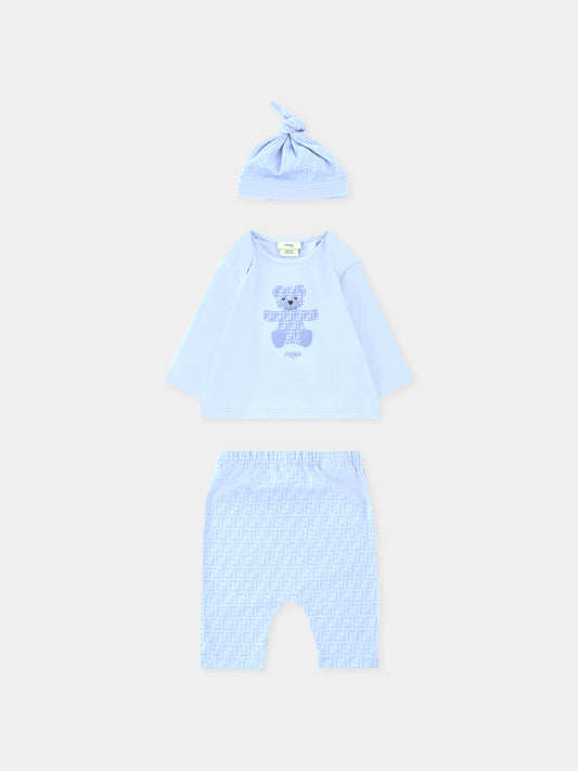 Completo nascita celeste per neonato con orsetto Fendi,Fendi Kids,BUK140 ST8 F19J4