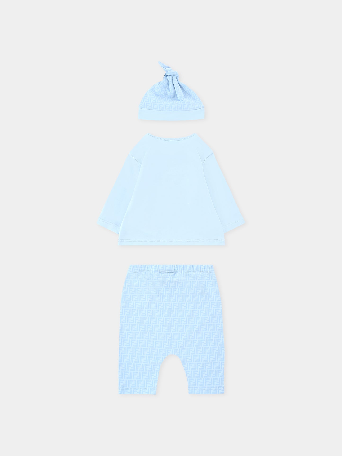 Completo nascita celeste per neonato con orsetto Fendi,Fendi Kids,BUK140 ST8 F19J4