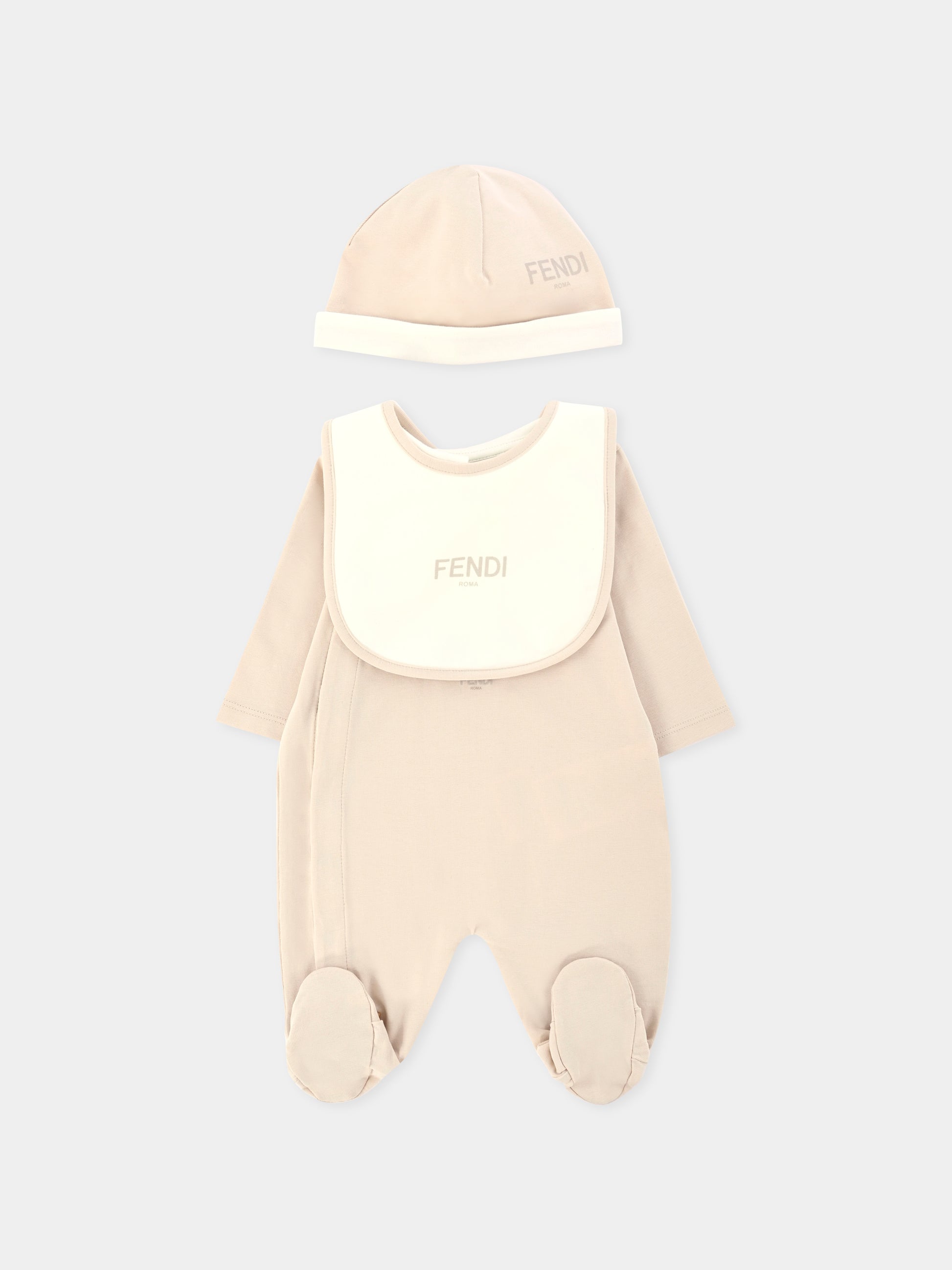 Set tutine beige per neonati con orsetto Fendi,Fendi Kids,BUK141 ST8 F19J5