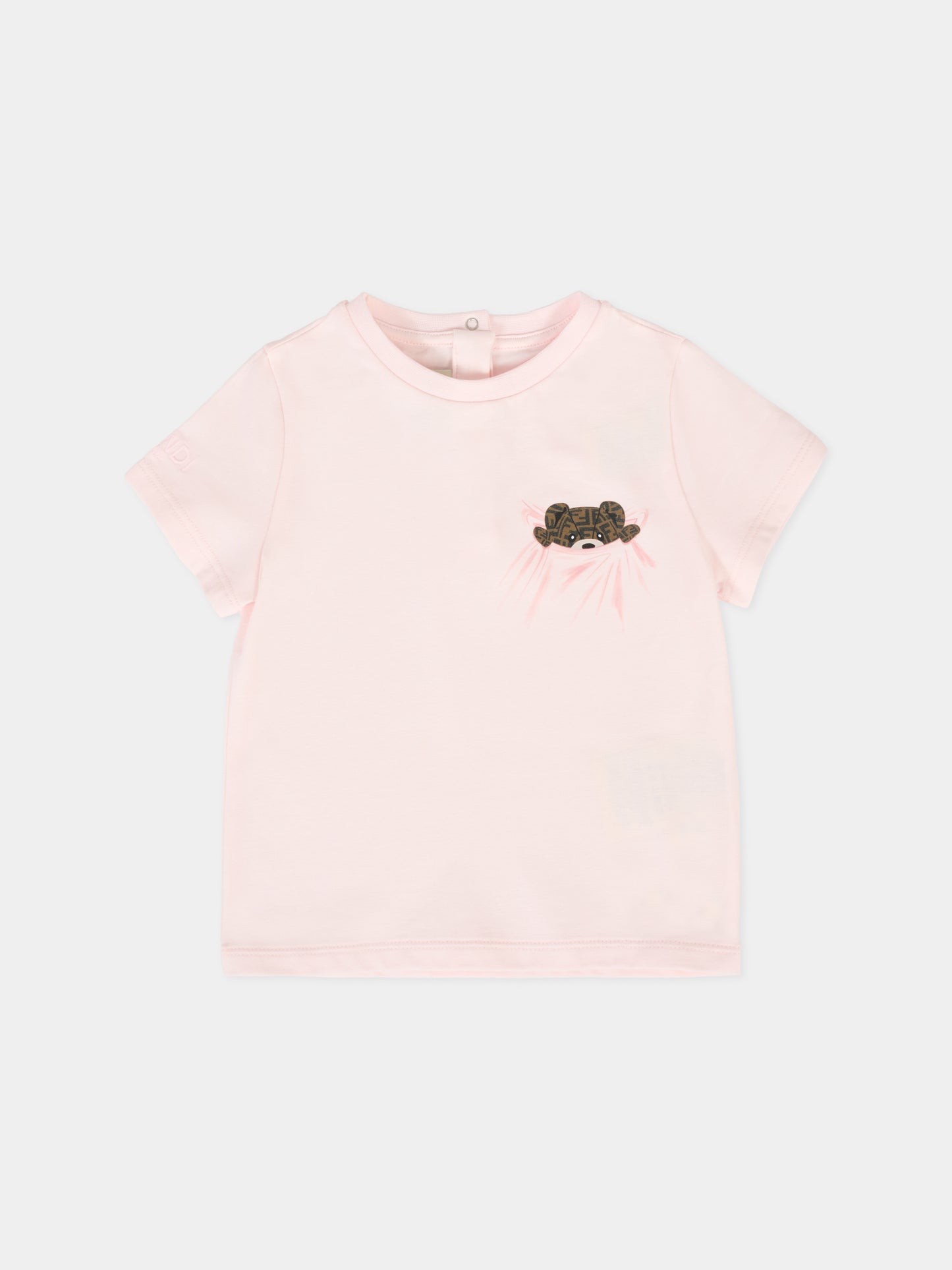 T-shirt rosa per neonata con orsetto Fendi,Fendi Kids,BUI100 ST8 F0C11
