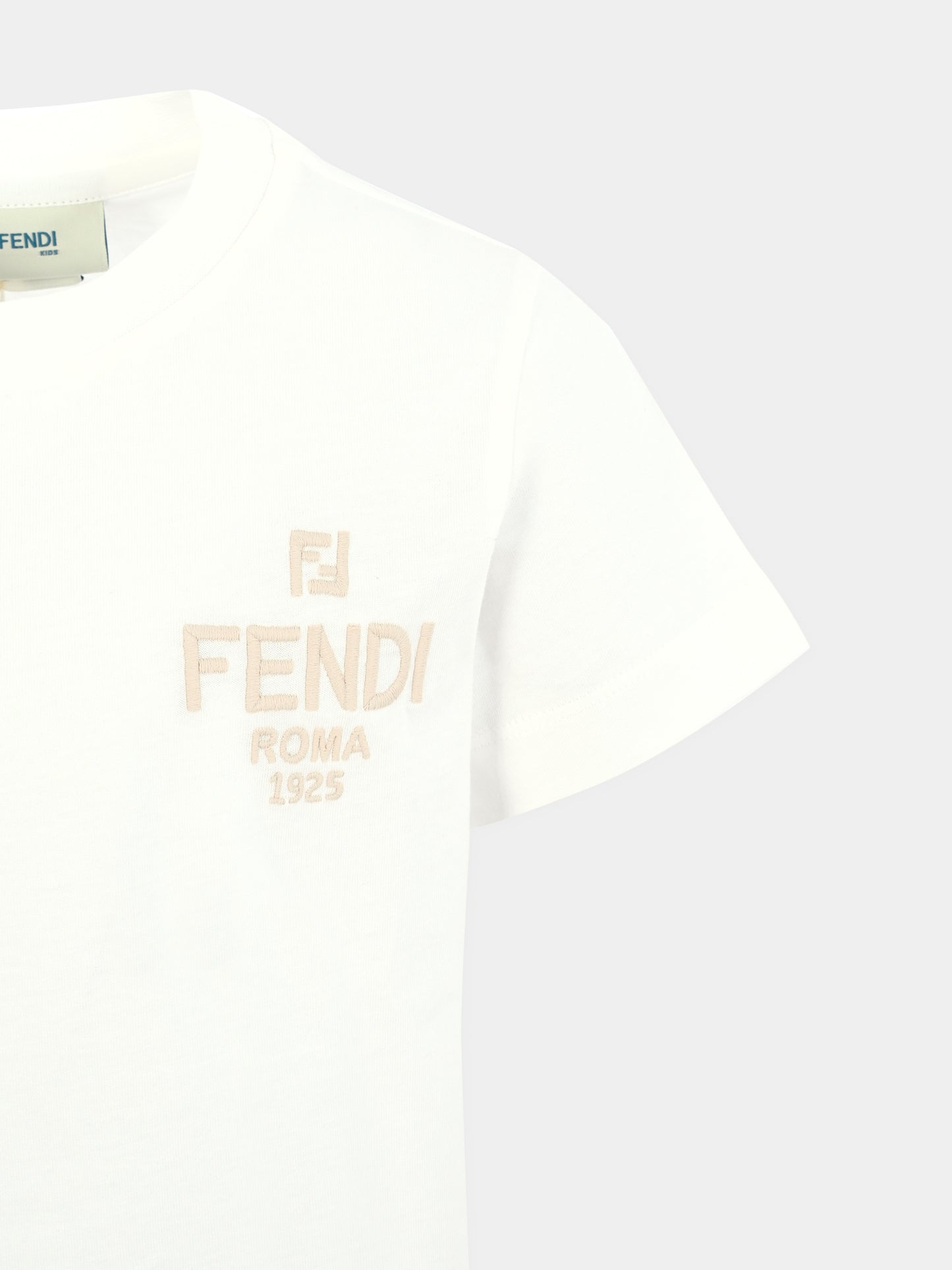 T-shirt bianco per bambini con logo ricamato,Fendi Kids,JUI190 7AJ F0TU9
