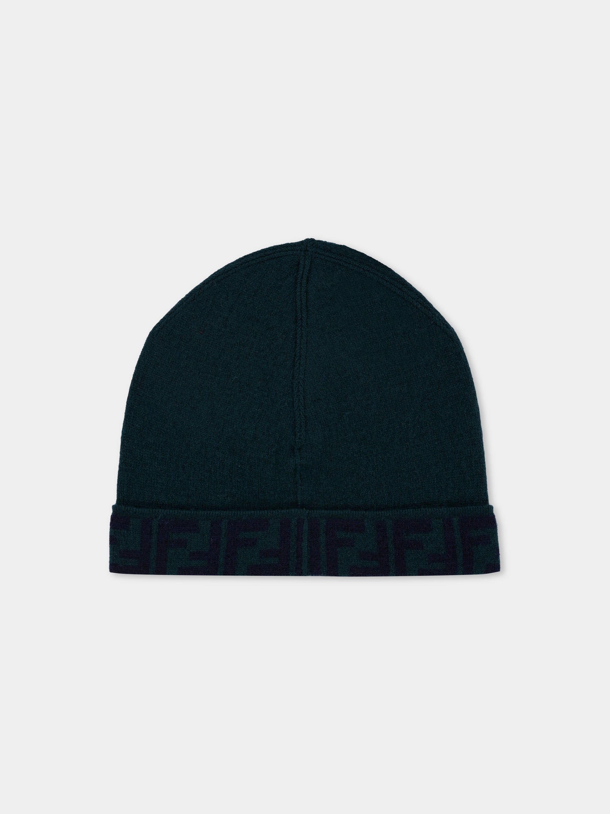 Cappello verde per bambini con FF,Fendi Kids,JUP063 AO29 F0L5W