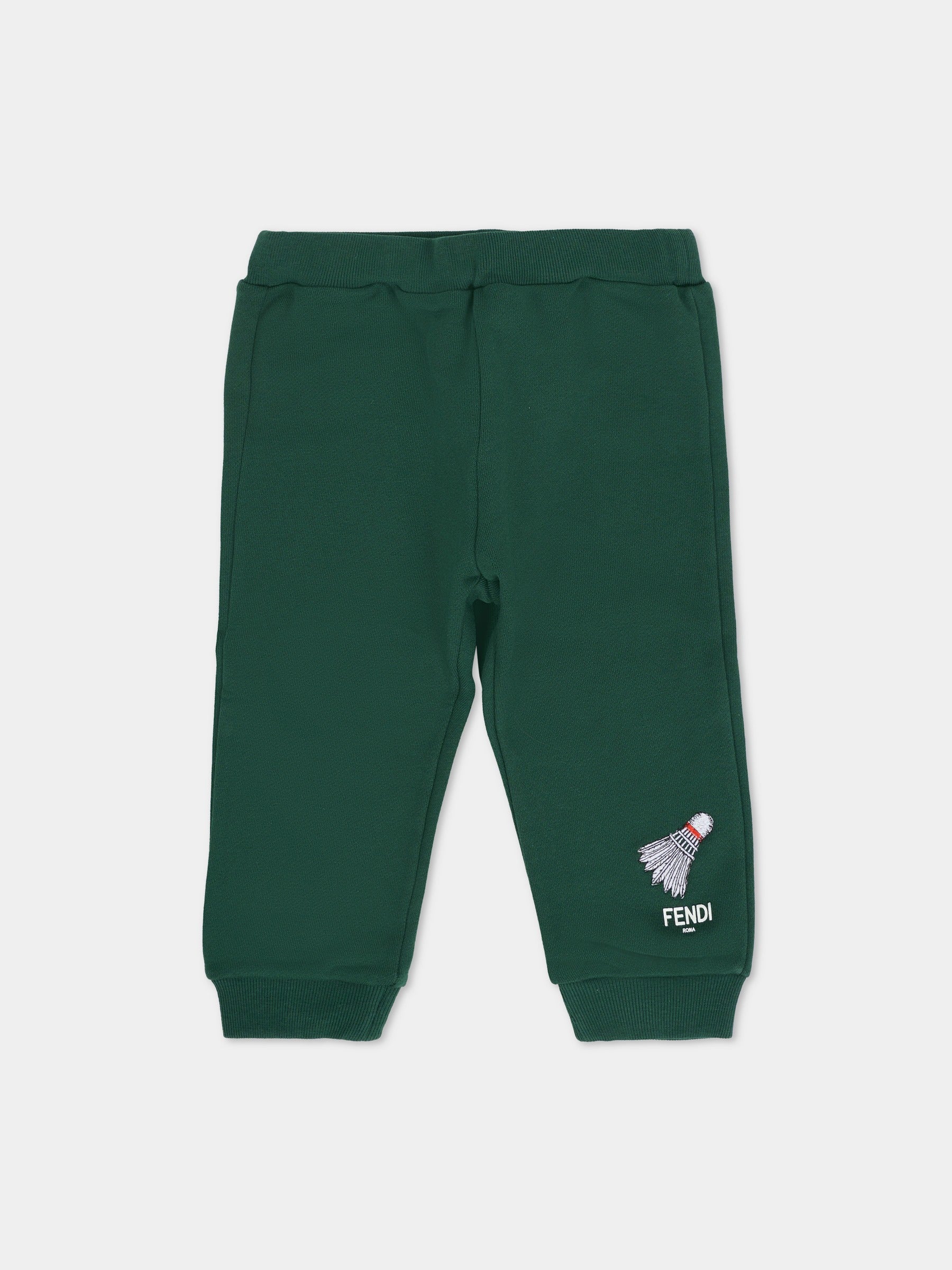 Pantaloni verdi per neonato con logo e ricamo volano,Fendi Kids,BMF256 5V0 F0E3J