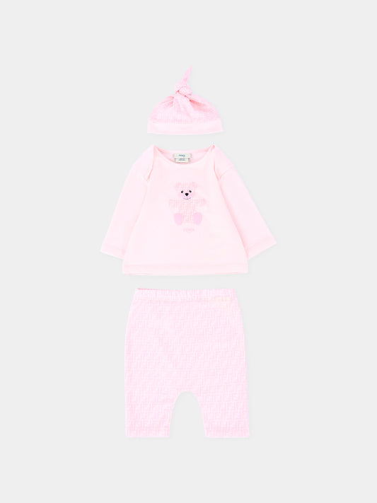 Completo nascita rosa per neonata con orsetto Fendi,Fendi Kids,BUK140 ST8 F0C11