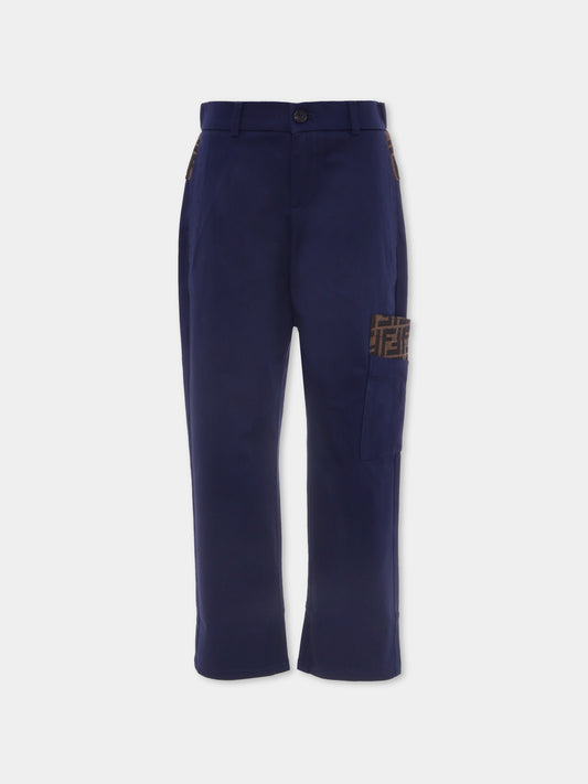 Pantaloni blu con dettagli FF per bambino,Fendi Kids,JMF545 AS5Y F1I11