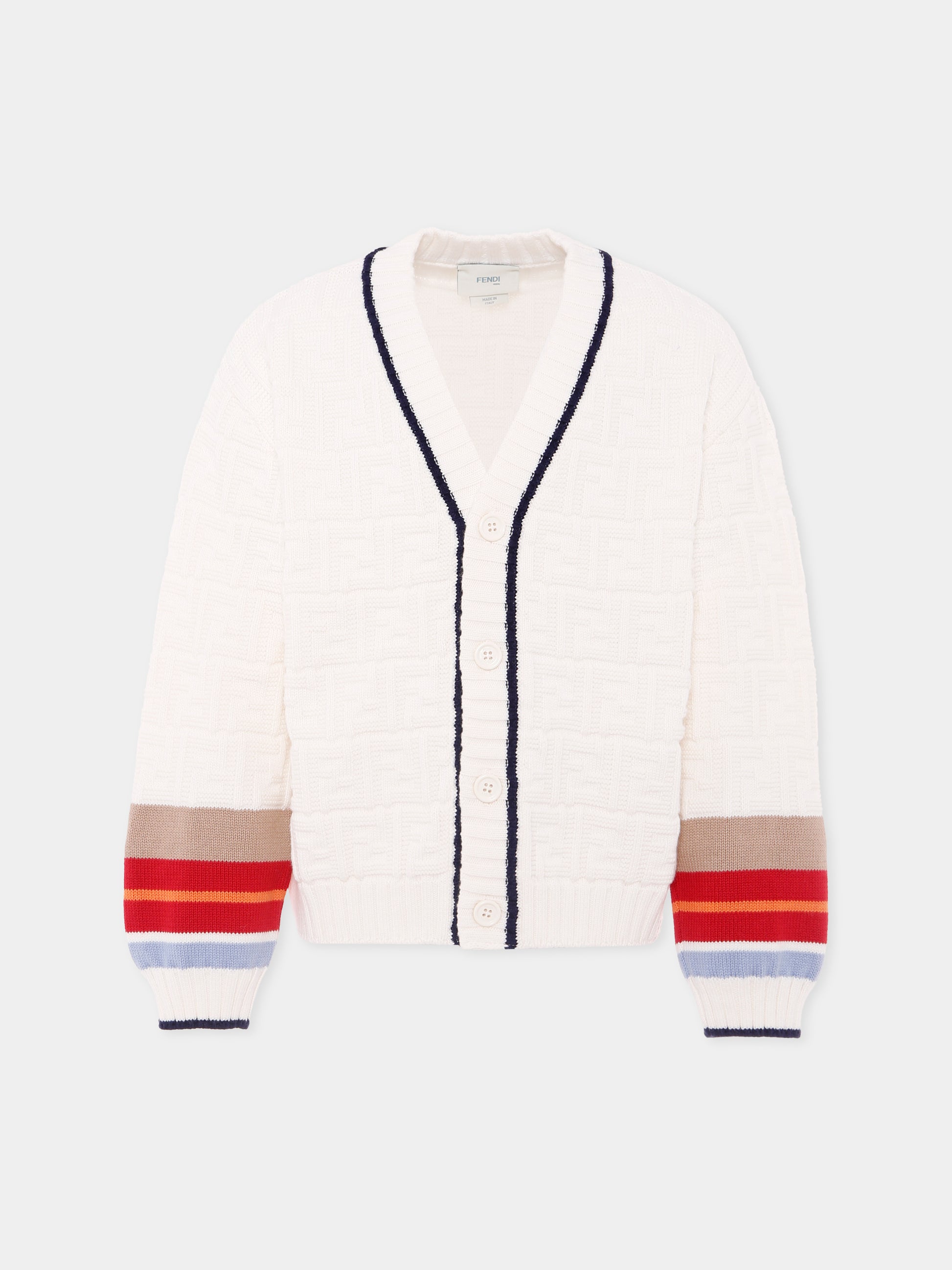 Cardigan avorio con  FF all-over per bambini,Fendi Kids,JMG130 AUKN F0TU9