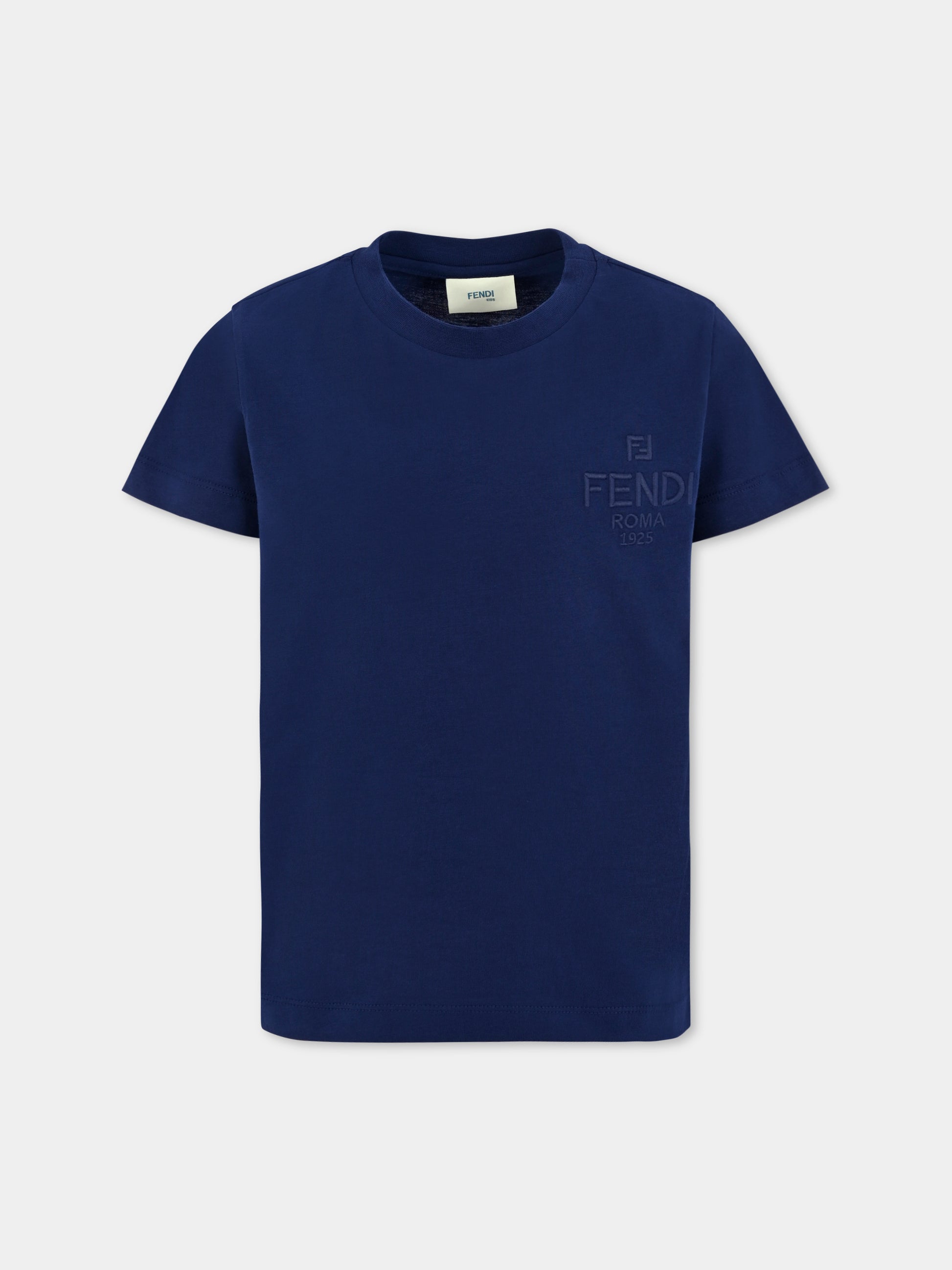 T-shirt blu per bambini con logo ricamato,Fendi Kids,JUI190 7AJ F1I11