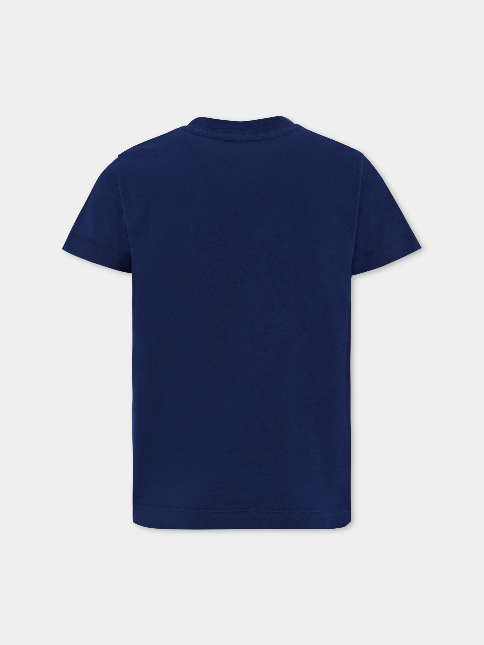 T-shirt blu per bambini con logo ricamato,Fendi Kids,JUI190 7AJ F1I11