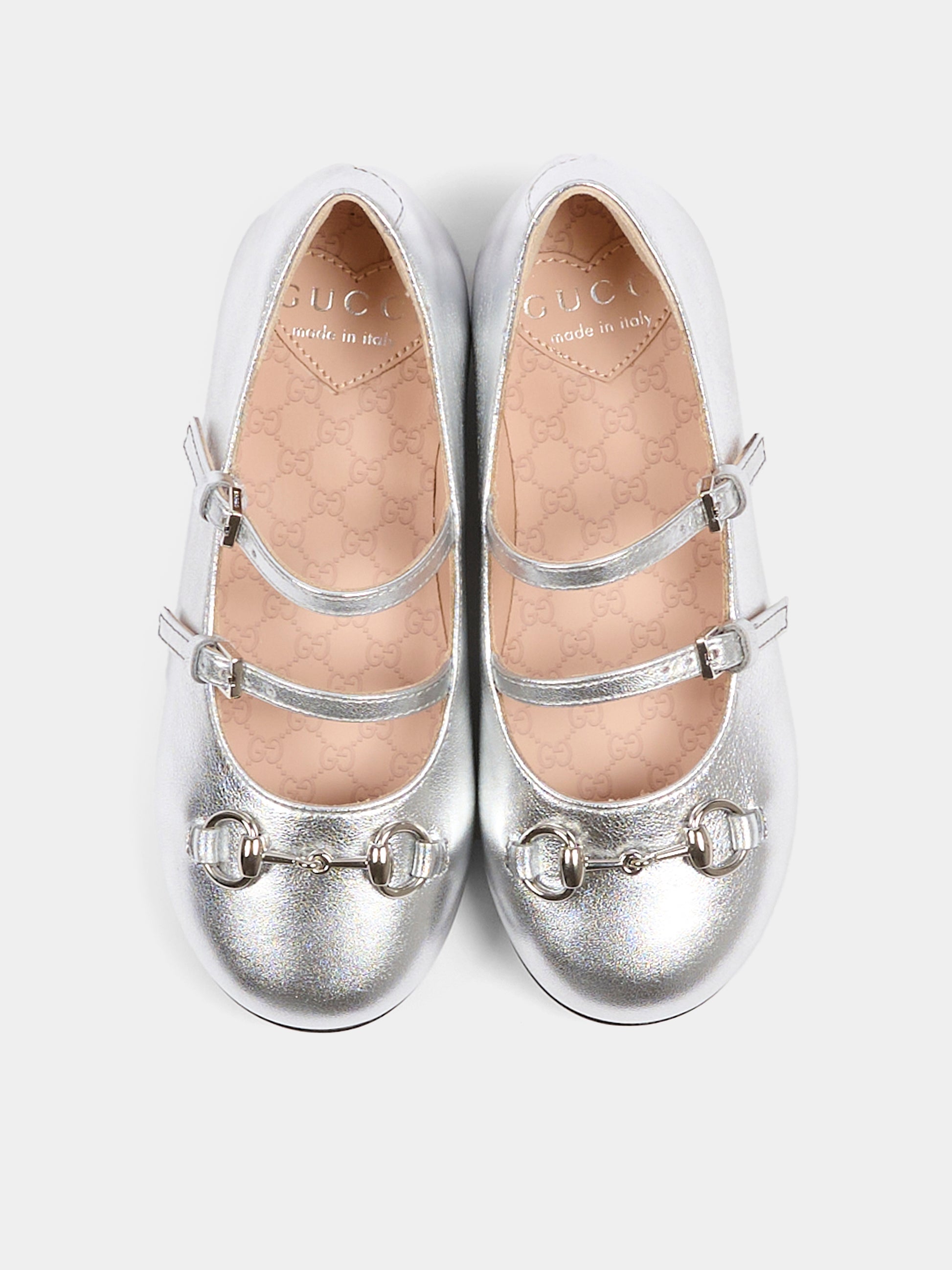 Ballerine argentate per bambina con Morestto,Gucci Kids,834356 BMP00 8106