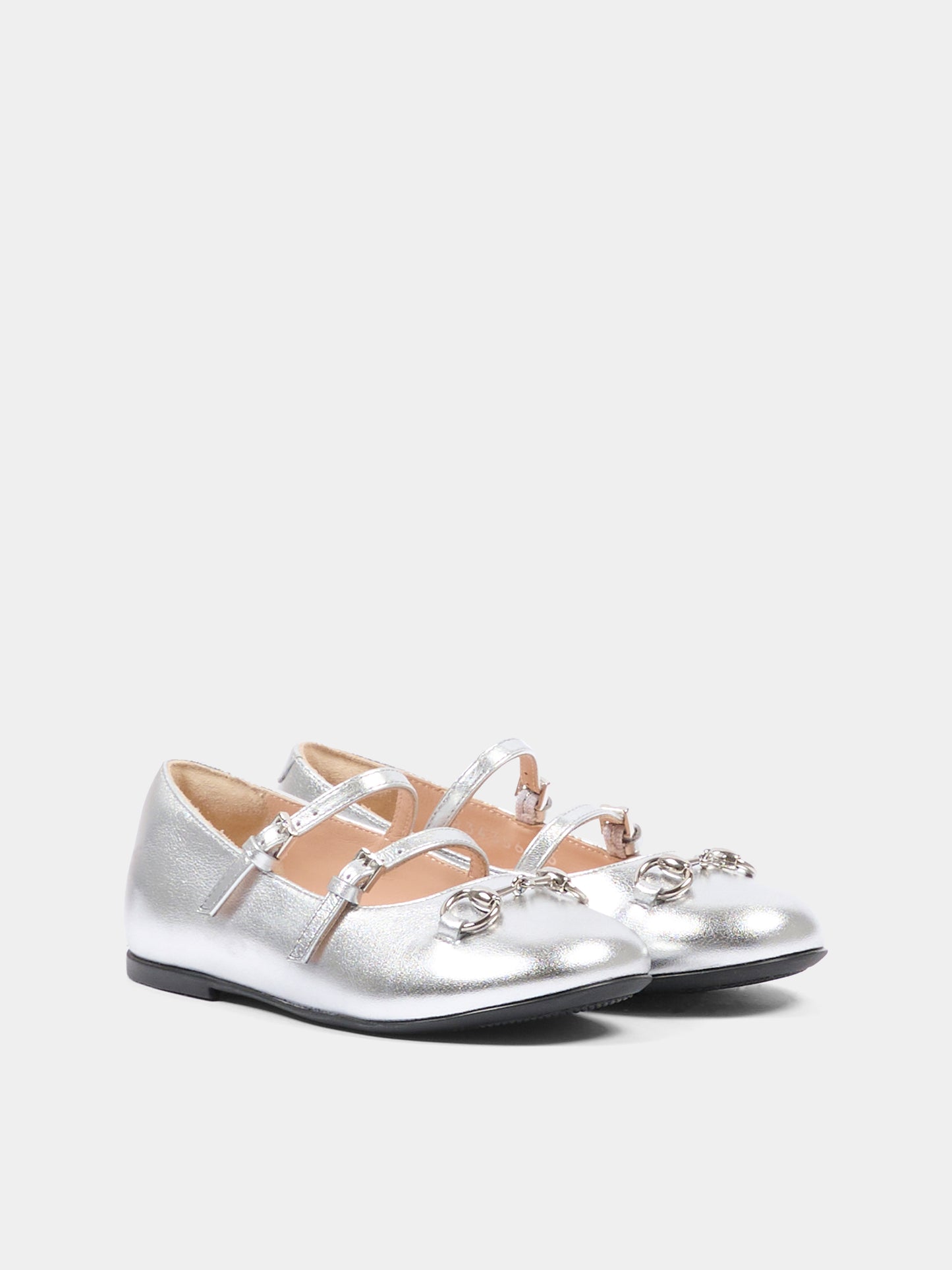 Ballerine argentate per bambina con Morestto,Gucci Kids,834356 BMP00 8106