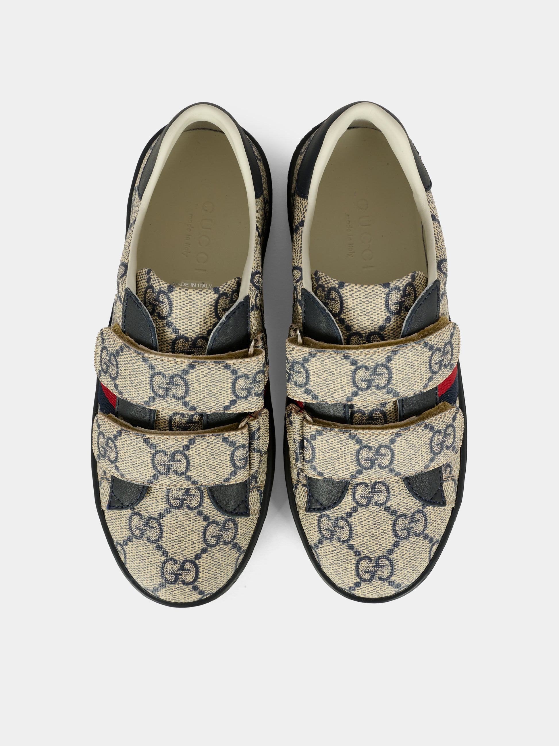 Sneakers Ace blu e grigio per bambini con dettaglio Web,Gucci Kids,463090 FACYF 4055