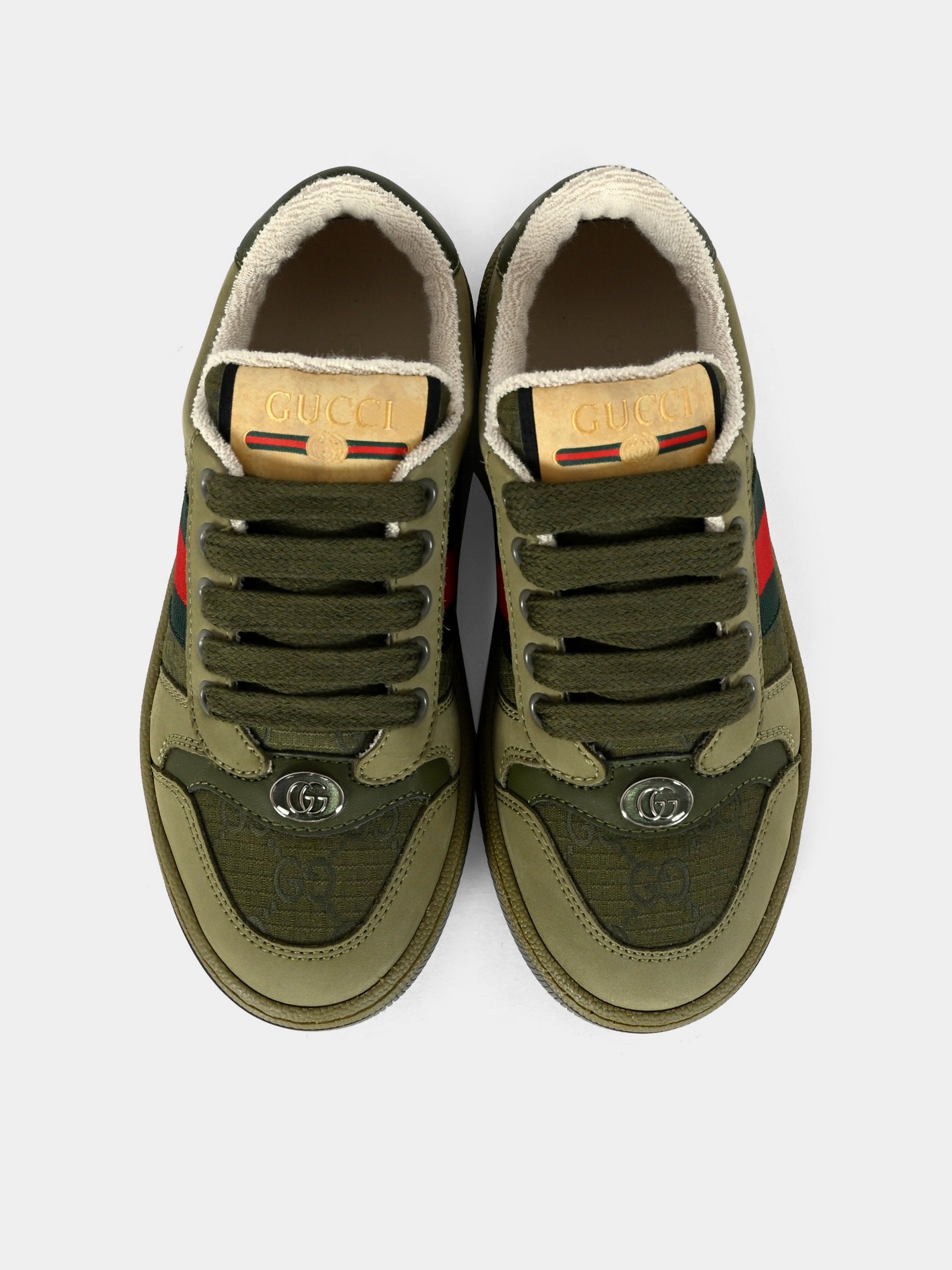 Sneakers Screener verdi per bambini con dettaglio Web,Gucci Kids,626620 FAD94 3243