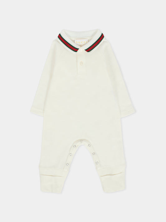 Tutina bianca per neonati con dettaglio Web,Gucci Kids,825183 XJHAM 9024