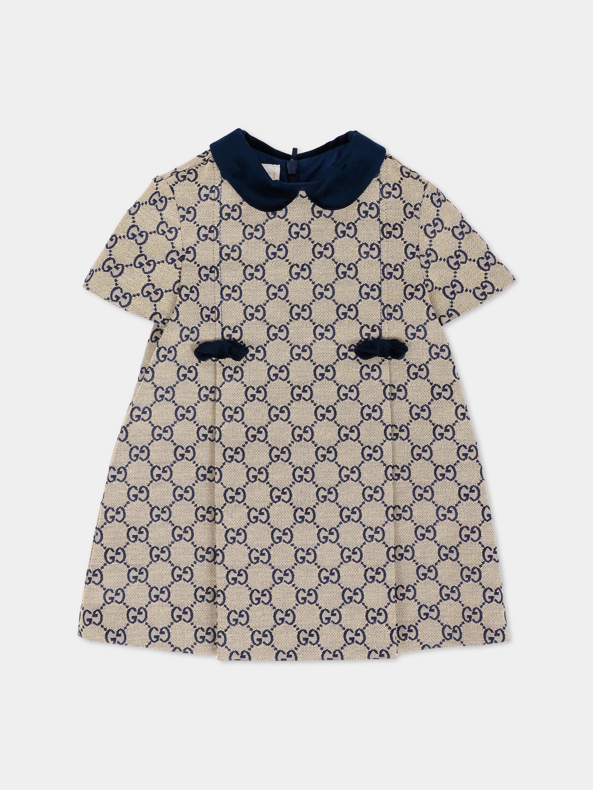 Vestito beige per neonata con fiocchi,Gucci Kids,828494 XWA2M 9118