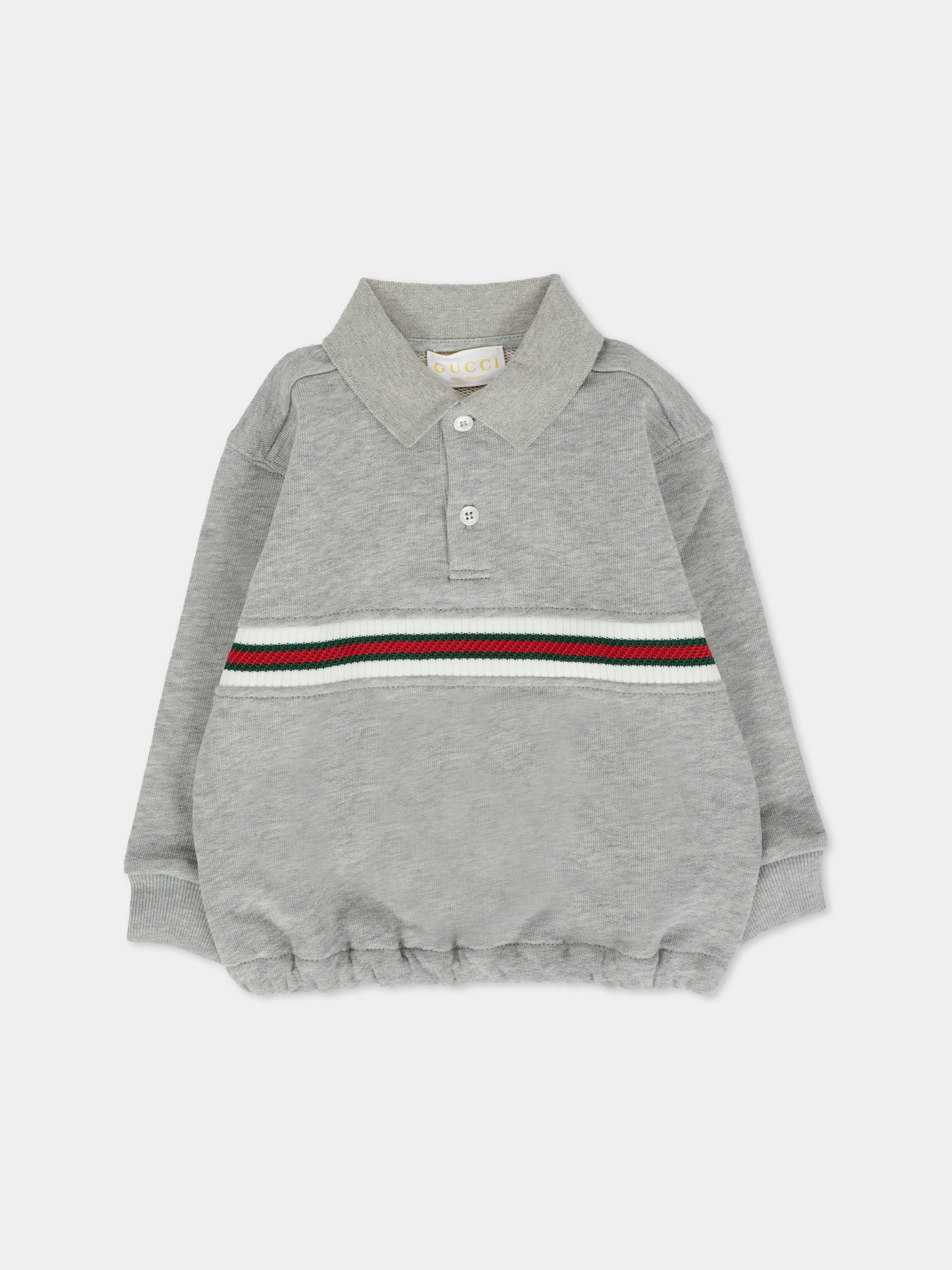 Felpa grigia per neonato con dettaglio Web,Gucci Kids,832312 XJHBB 1183