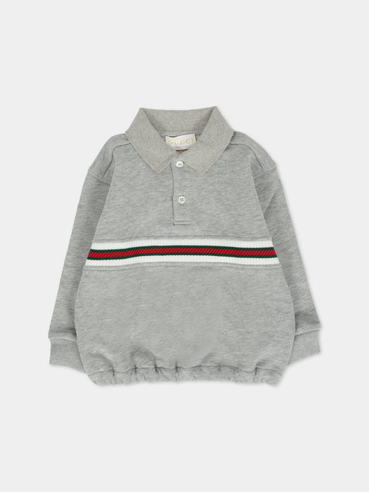 Felpa grigia per neonato con dettaglio Web,Gucci Kids,832312 XJHBB 1183