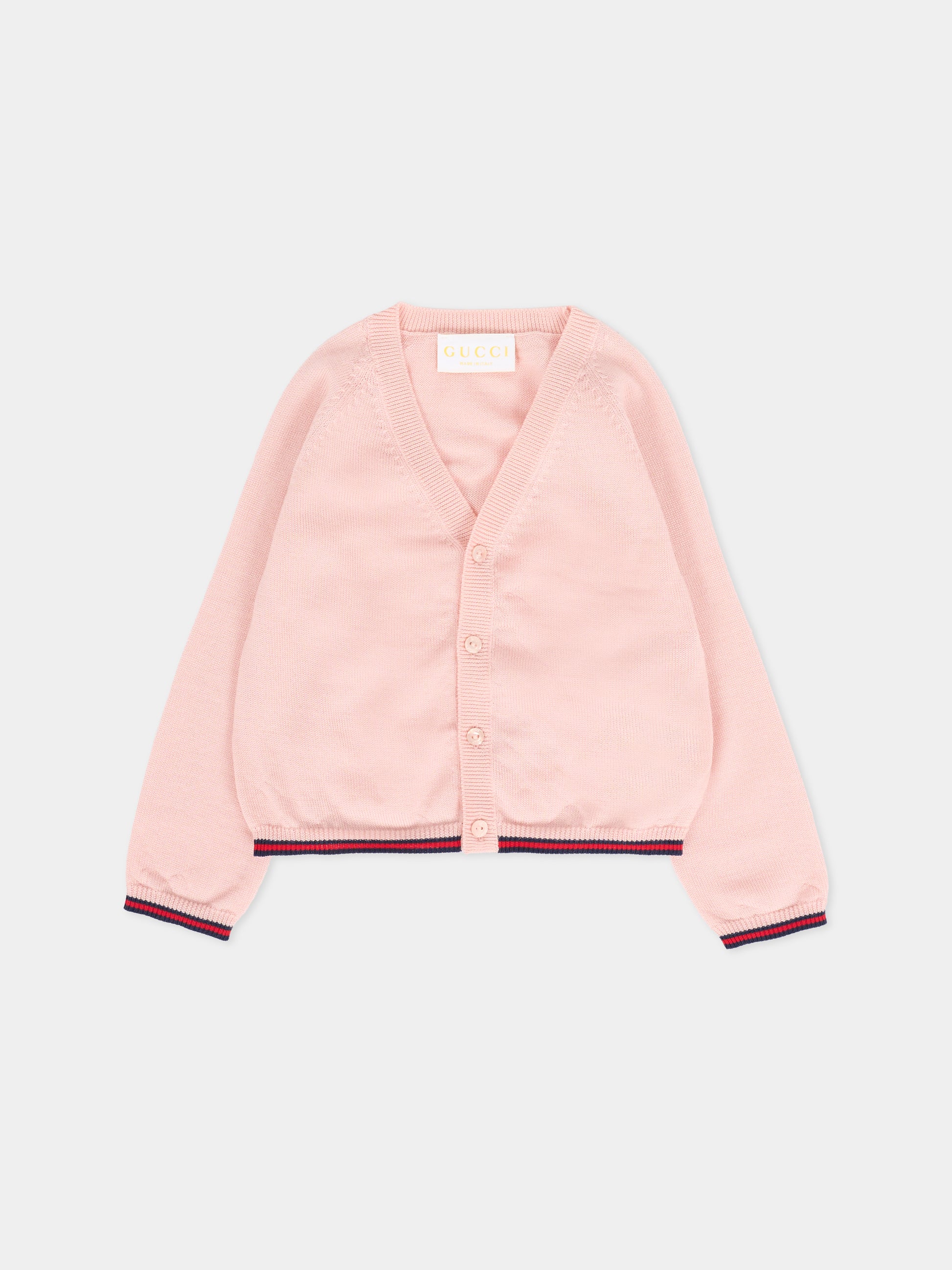 Cardigan rosa per neonata con dettaglio Web,Gucci Kids,825858 XKEXN 5013