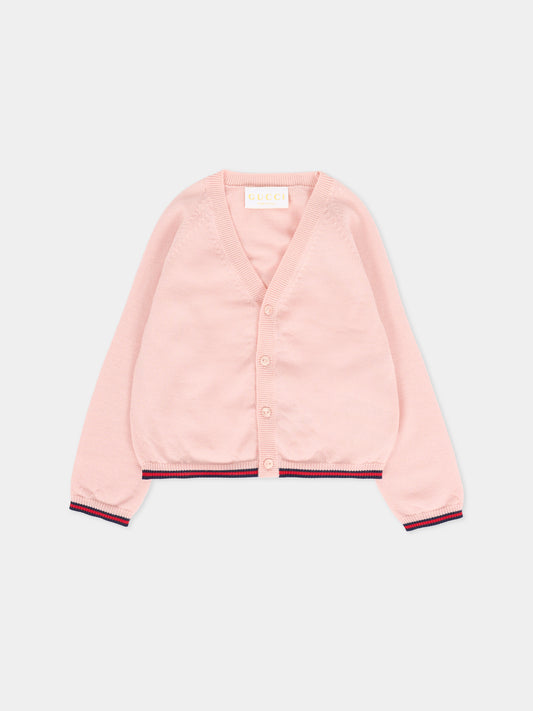 Cardigan rosa per neonata con dettaglio Web,Gucci Kids,825858 XKEXN 5013