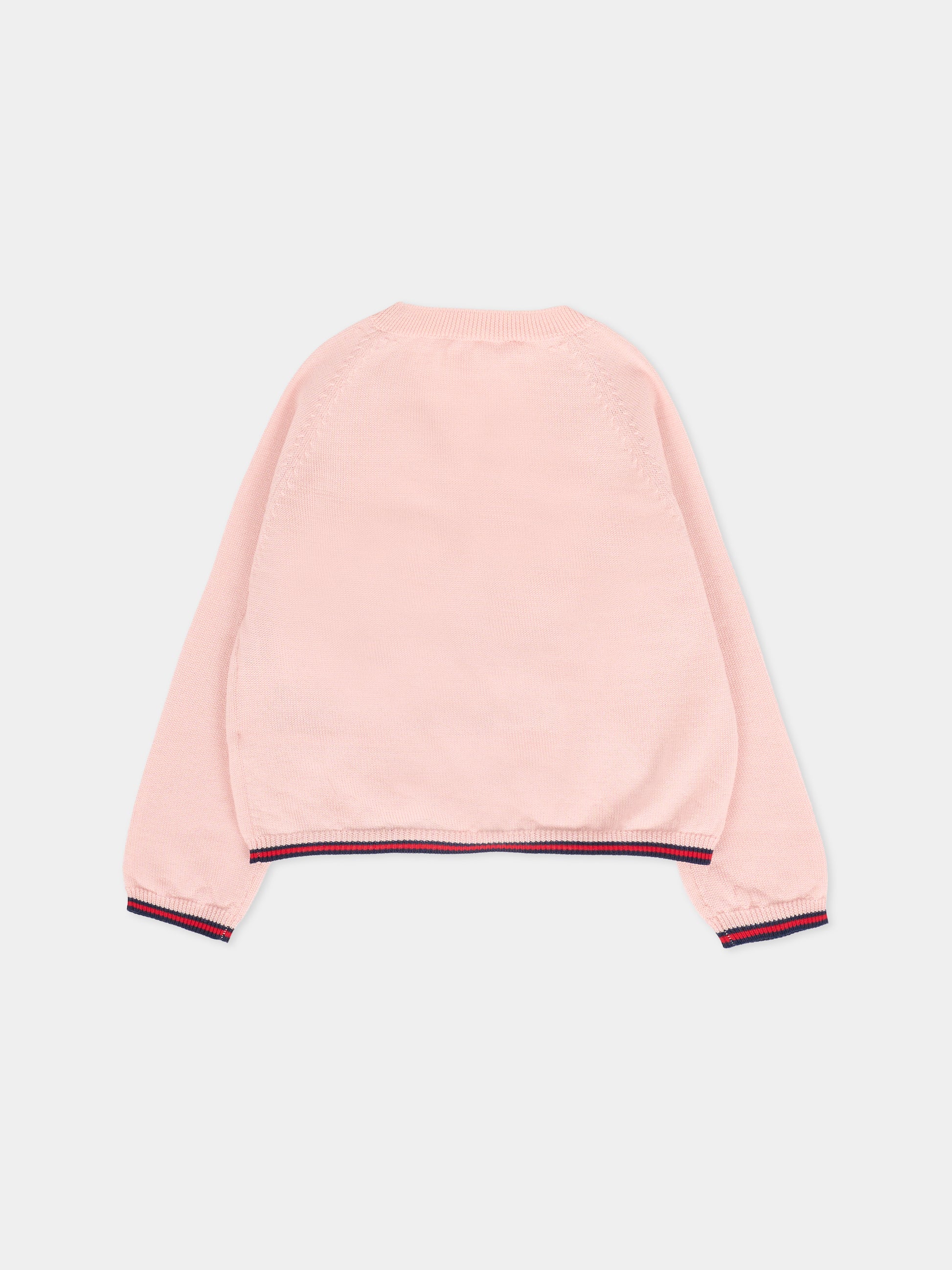 Cardigan rosa per neonata con dettaglio Web,Gucci Kids,825858 XKEXN 5013