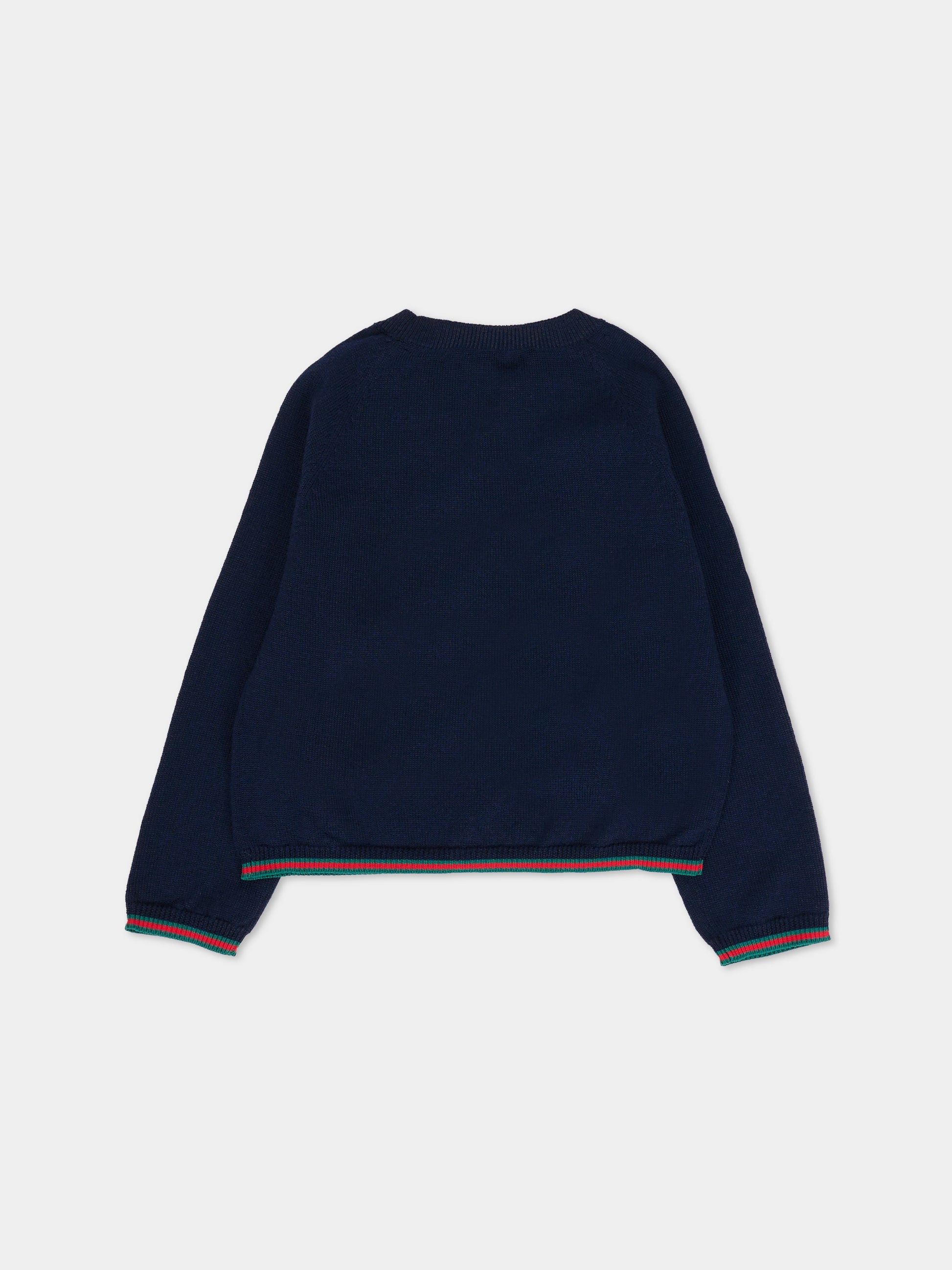 Cardigan blu per neonati con dettaglio Web,Gucci Kids,825858 XKEXN 4180